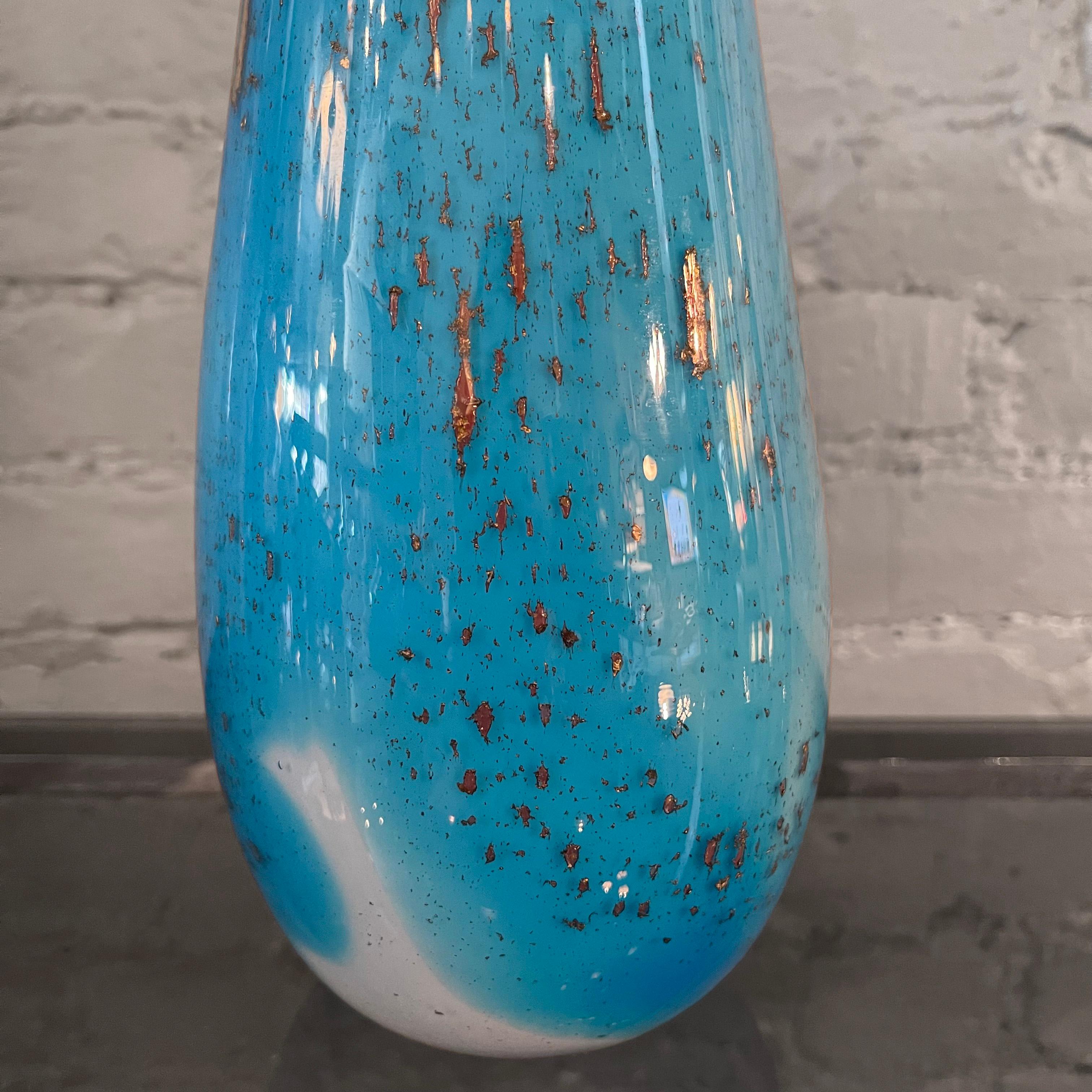 20th Century Gradient Blue Gold Fleck Murano Glass Vase, Tear Drop Shape For Sale