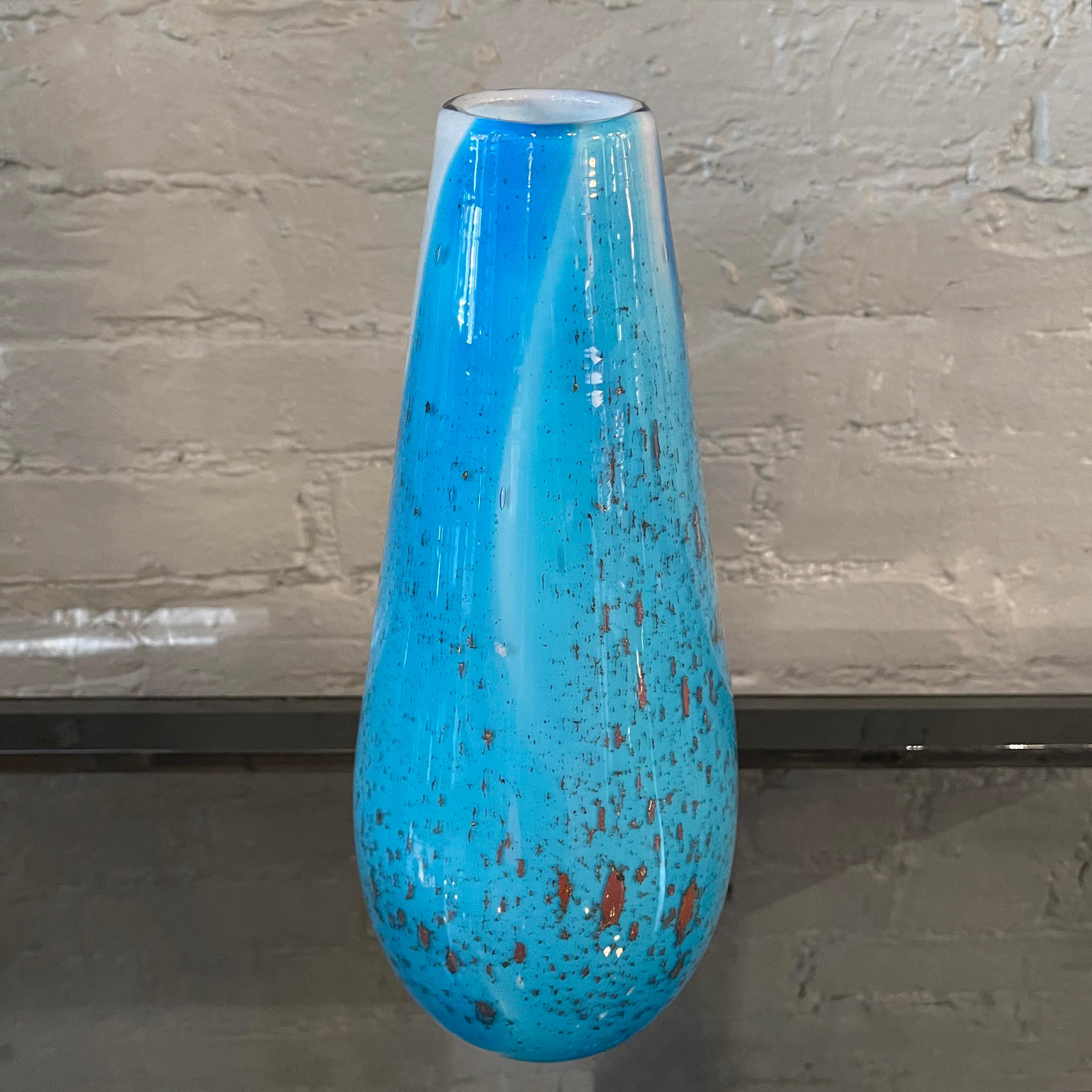 Gradient Blue Gold Fleck Murano Glass Vase, Tear Drop Shape For Sale 1