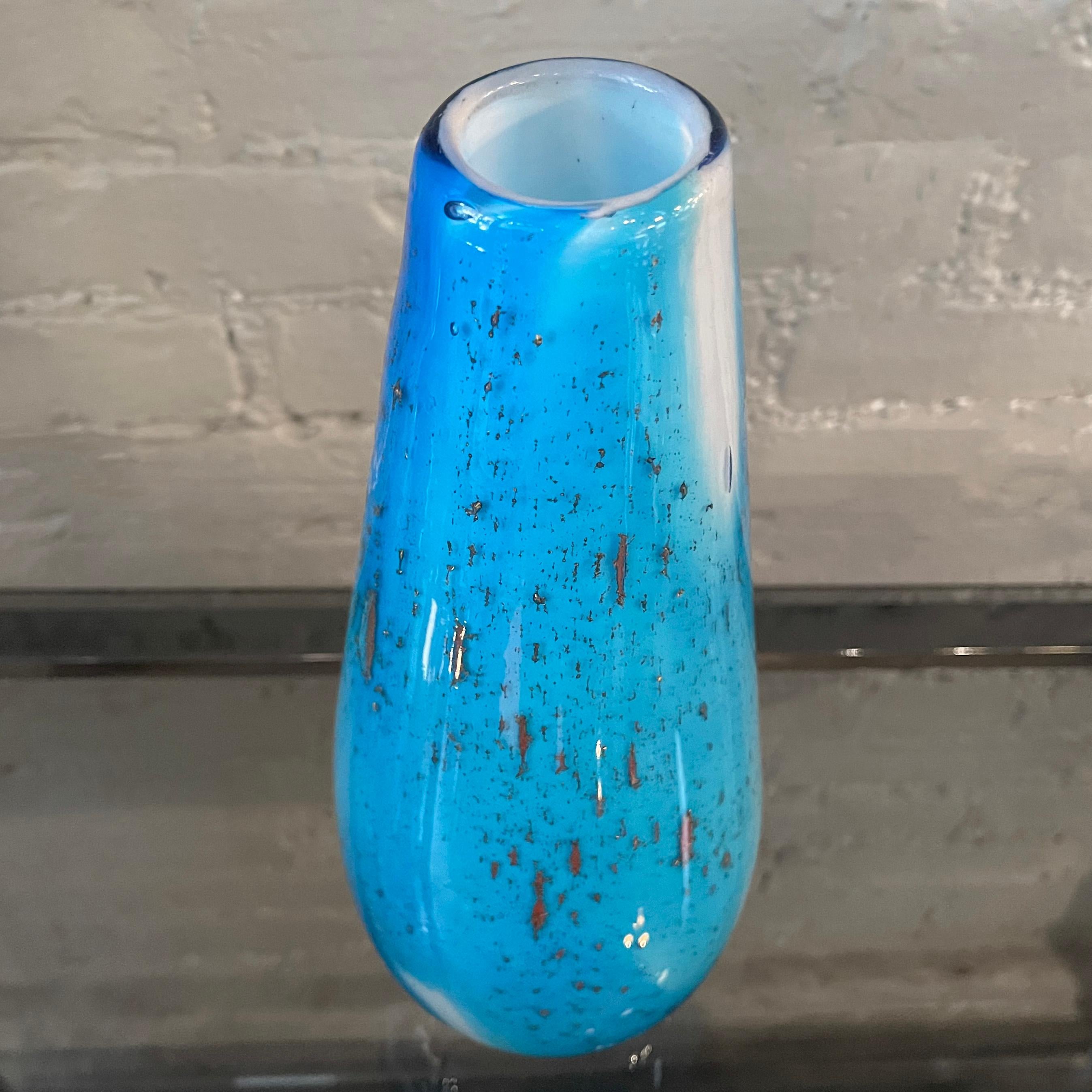 Gradient Blue Gold Fleck Murano Glass Vase, Tear Drop Shape For Sale 2