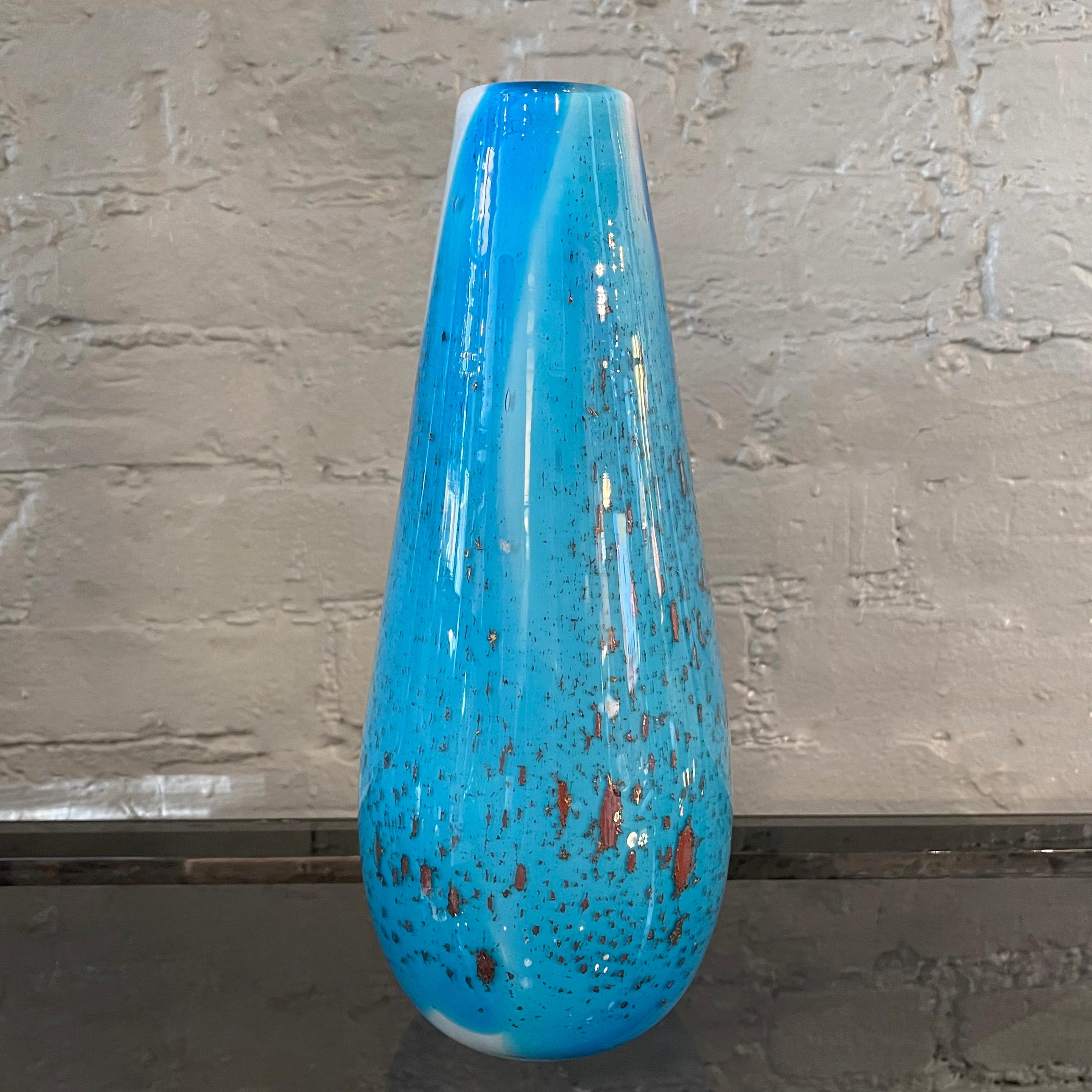 Gradient Blue Gold Fleck Murano Glass Vase, Tear Drop Shape For Sale 3