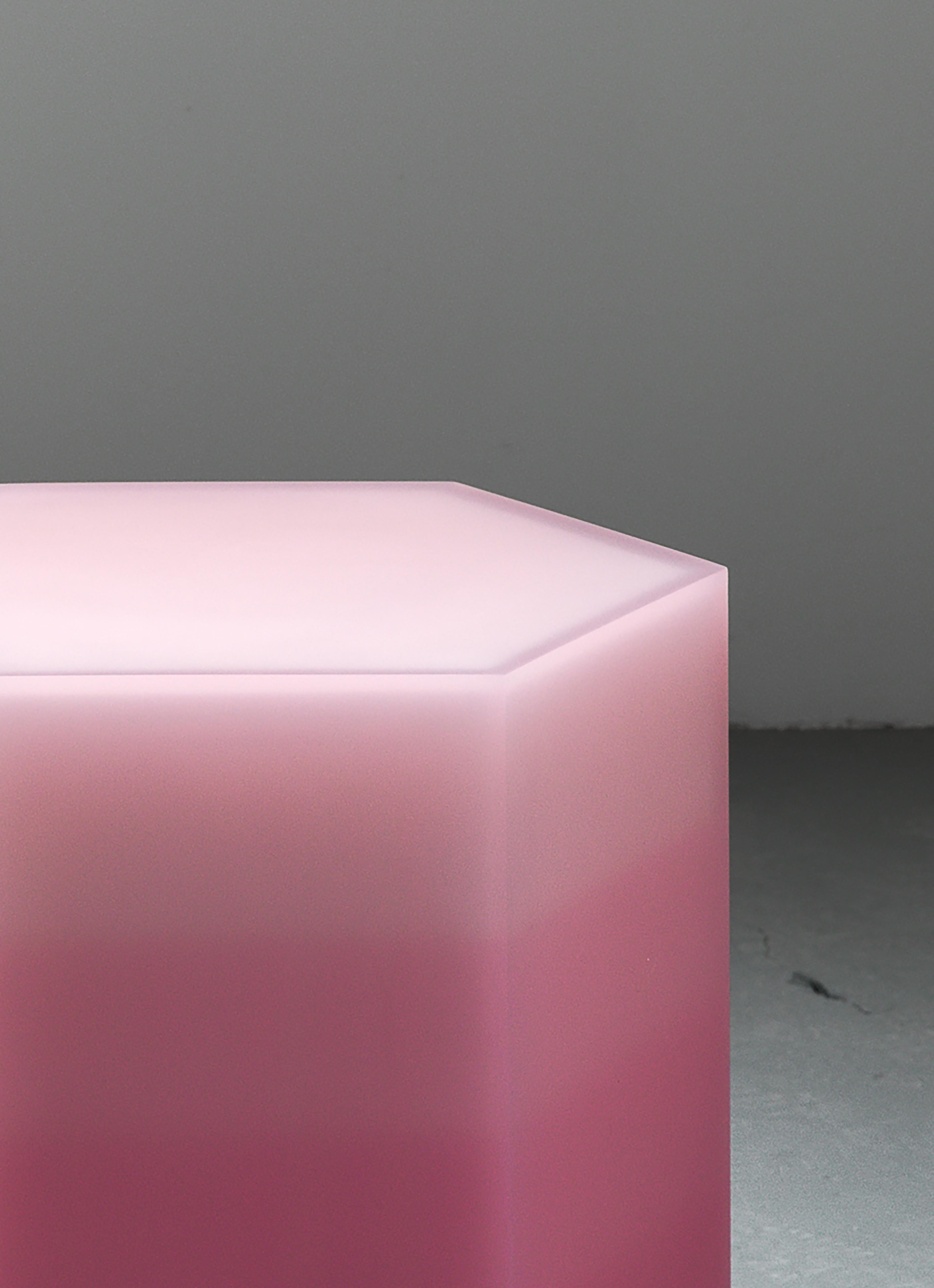 Gradient Hex Box Resin Side Table/Stool Pink by Facture, REP by Tuleste Factory  In New Condition For Sale In New York, NY
