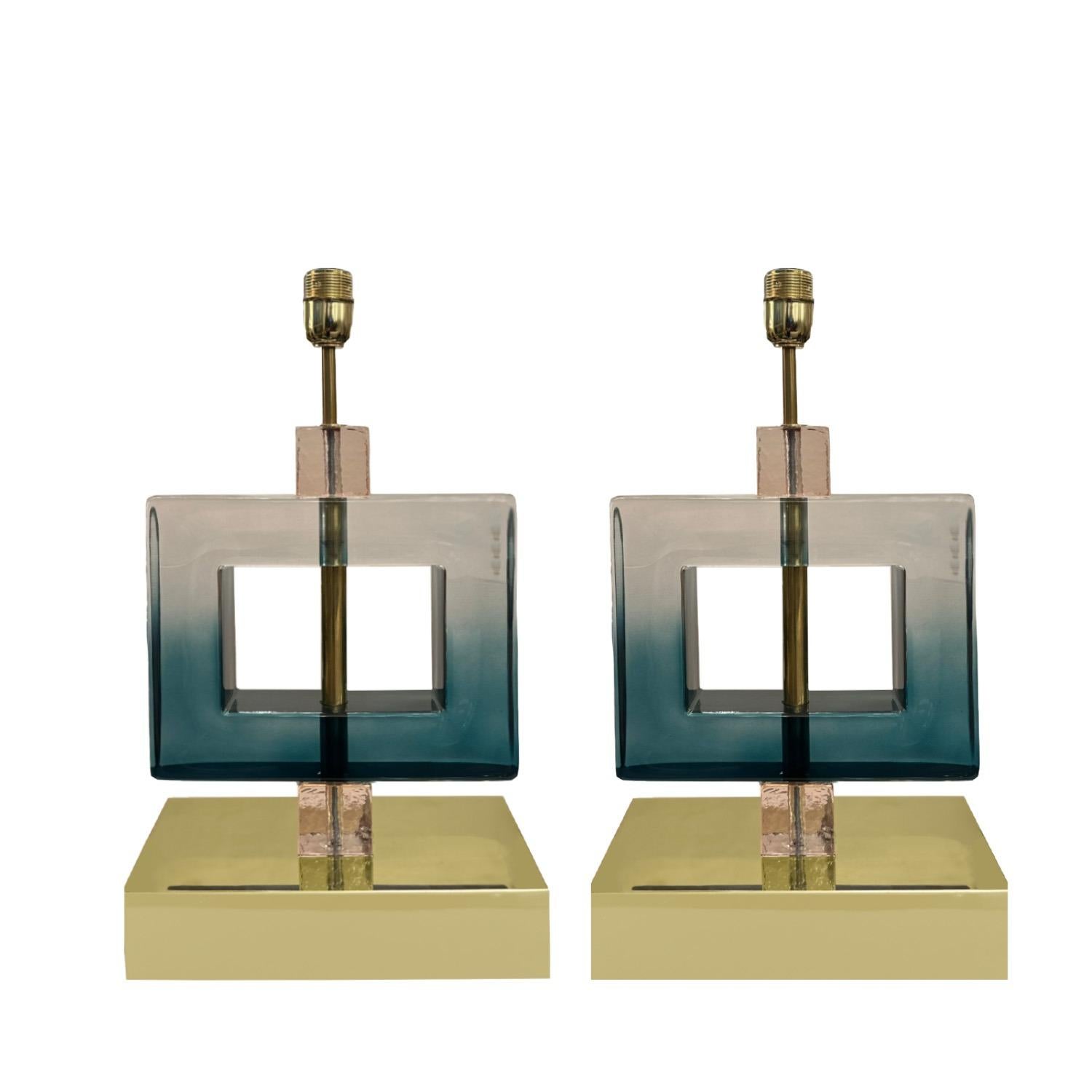 Modern Gradient Murano Glass Square Table Lamps                               u For Sale