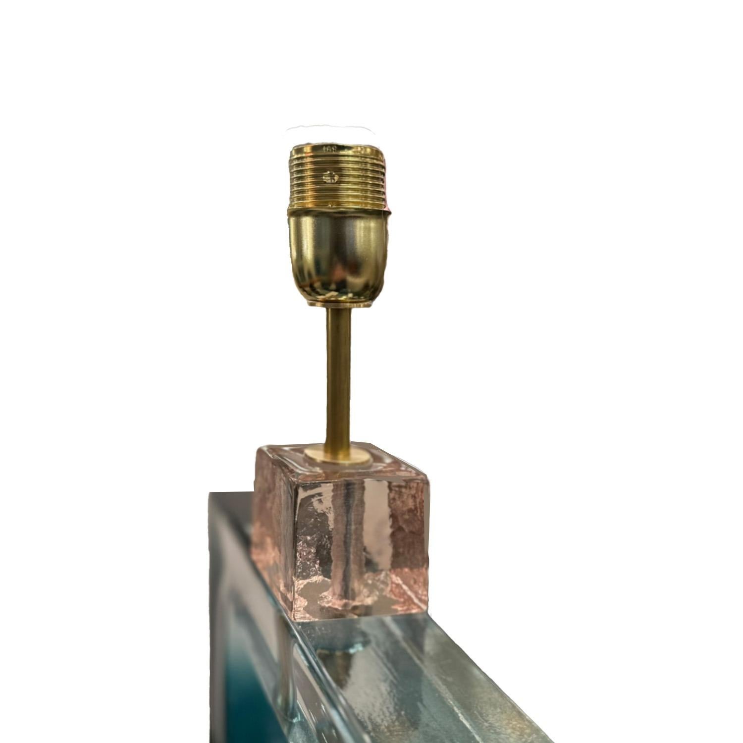 Hand-Crafted Gradient Murano Glass Square Table Lamps                               u For Sale