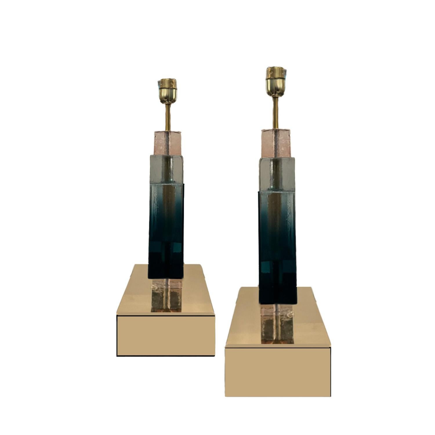Gradient Murano Glass Square Table Lamps                               u In New Condition For Sale In New York, NY