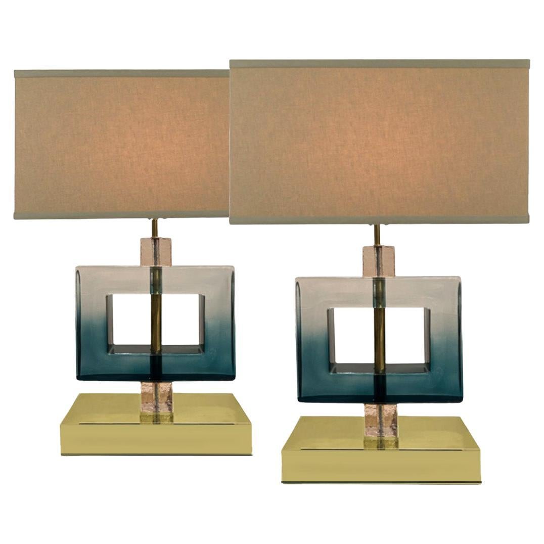Gradient Murano Glass Square Table Lamps                               u