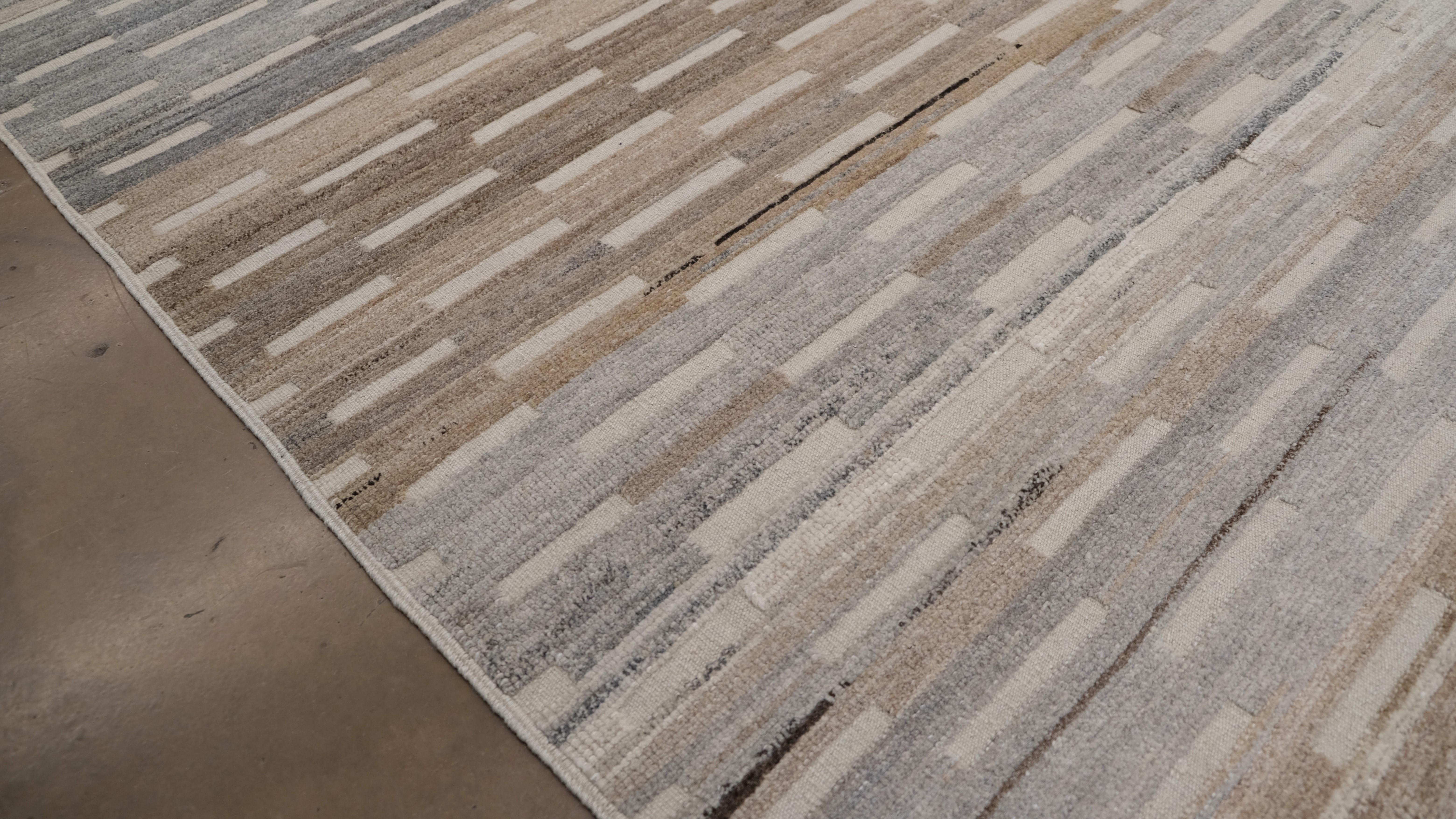 Gradient Neutraler Erdfarbener Wollteppich 9'3''x12' im Zustand „Neu“ im Angebot in Torrance, CA