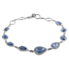 Gradient Pear Cut Sapphire and Halo Diamond Bracelet in 14k White Gold