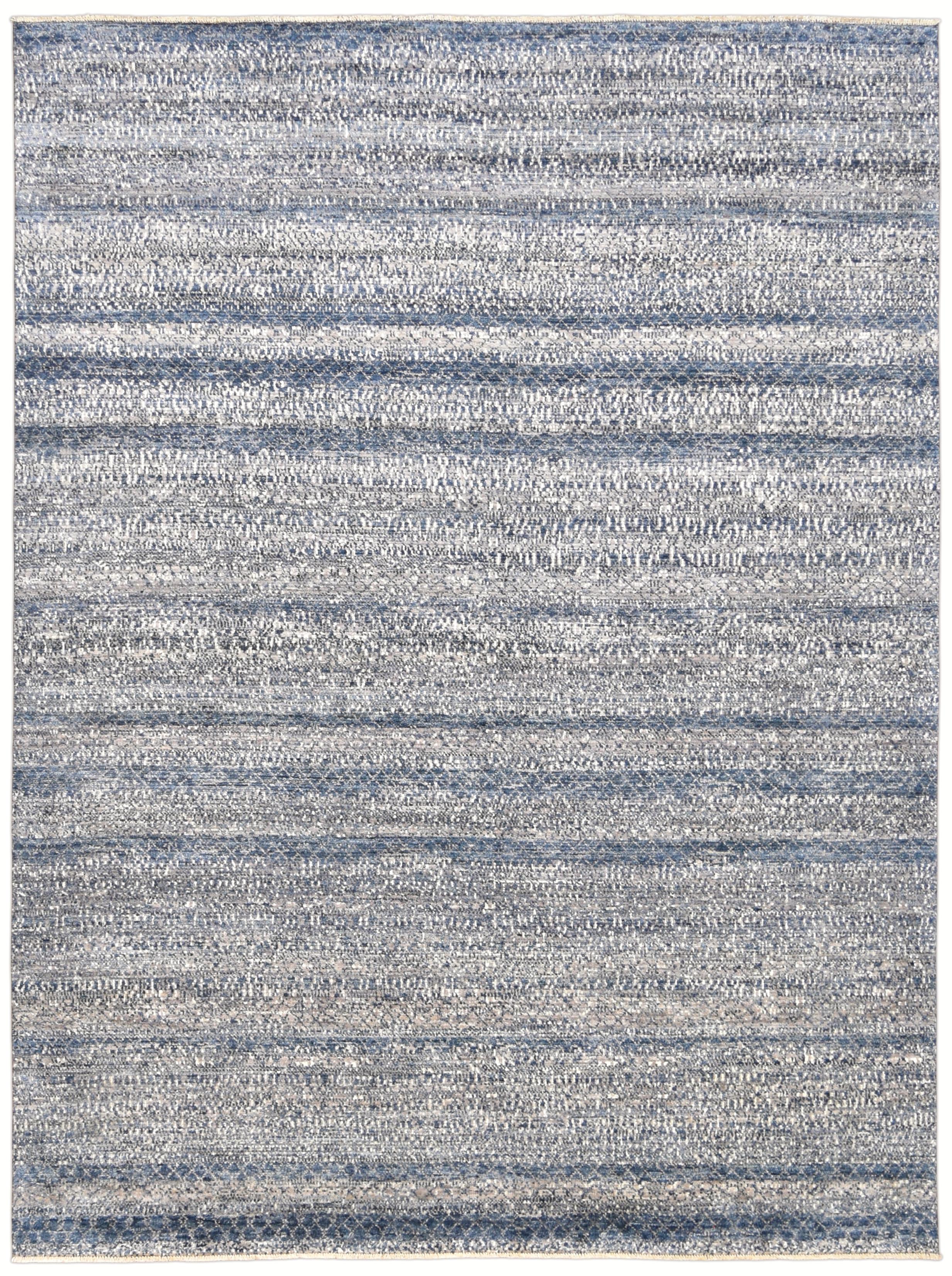 Pakistanais Tapis en laine gris bleu à texture dégradée et à motif organique subtil 8'9''x12''. en vente