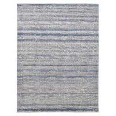 Tappeto in lana blu e grigio a trama graduale con sottile motivo organico 8'9''x12'