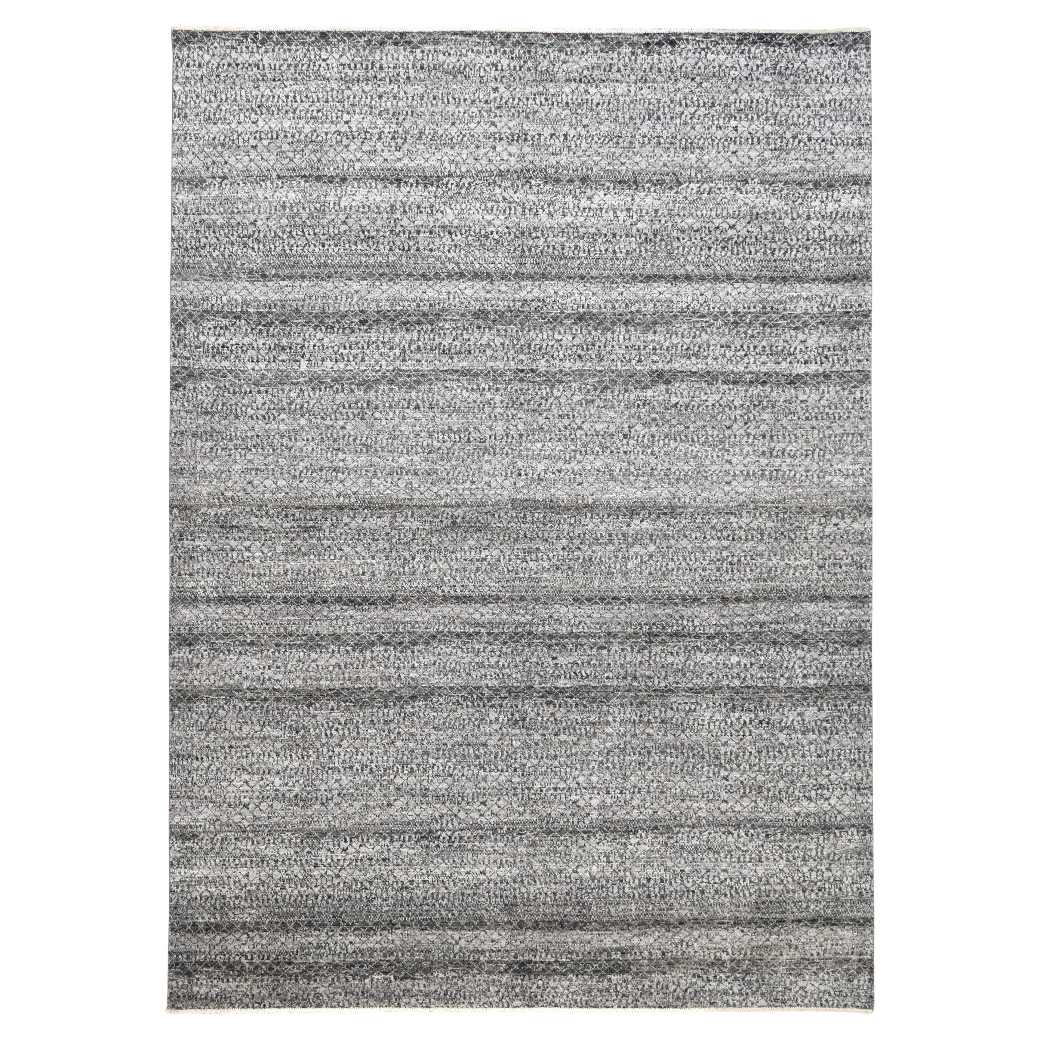 Gradient Texture with Subtle Organic Pattern Grey Charcoal Wool Rug 8'9''x12'1'' For Sale