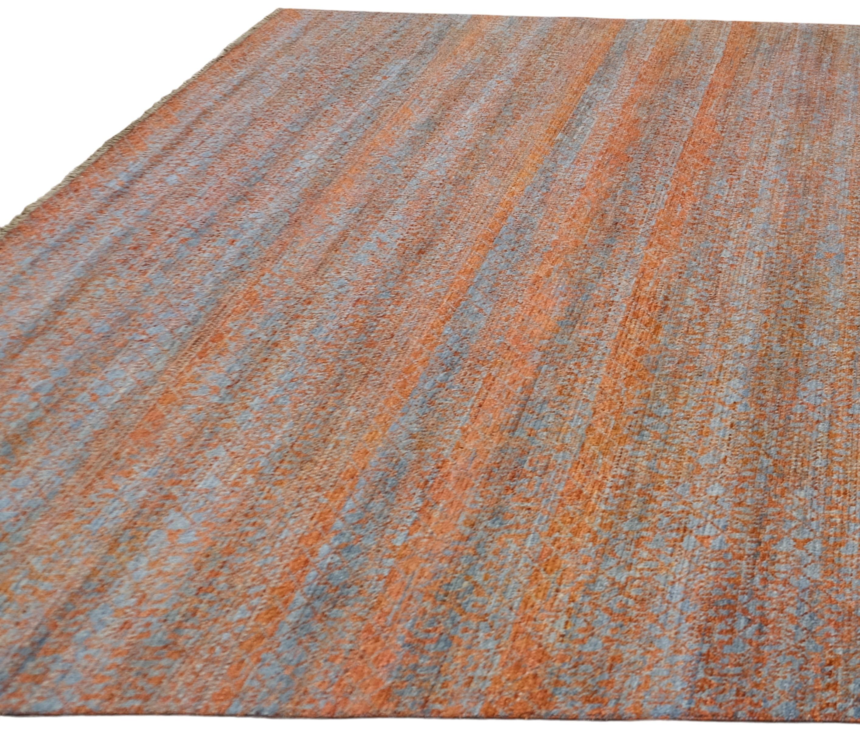 Gradient Textur mit subtilem organischem Muster Orange Blauer Wollteppich 8'9''x11'11'' (Moderne) im Angebot