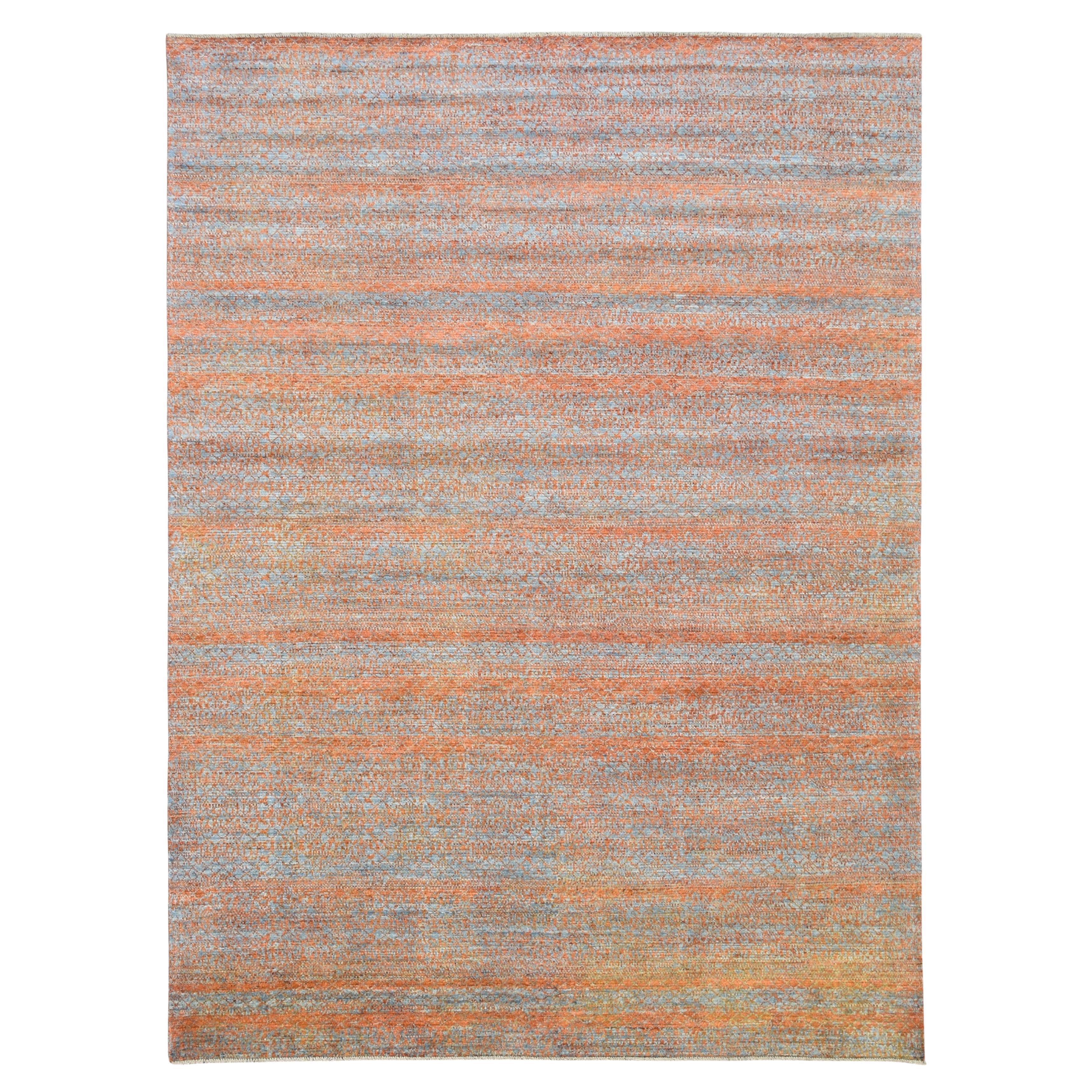 Gradient Texture with Subtle Organic Pattern Orange Blue Wool Rug 8'9''x11'11''