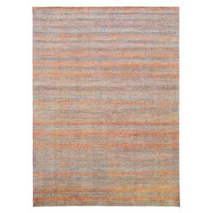 Gradient Texture with Subtle Organic Pattern Orange Blue Wool Rug 8'9''x11'11''