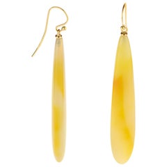 Gradient Yellow Agate 18 Karat Yellow Gold Tear Drop Hook Handmade Long Earrings