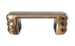 "Gradino" Bench with Bronze and Burl Walnut, Hand Made, Istanbul