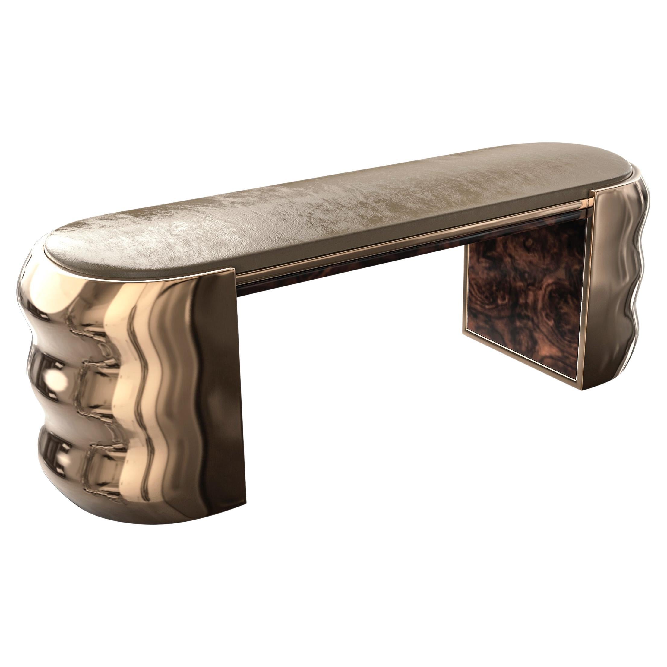 "Gradino" Bench with Bronze and Burl Walnut, Hand Made, Istanbul For Sale