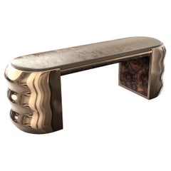 "Gradino" Bench with Bronze and Burl Walnut, Hand Made, Istanbul