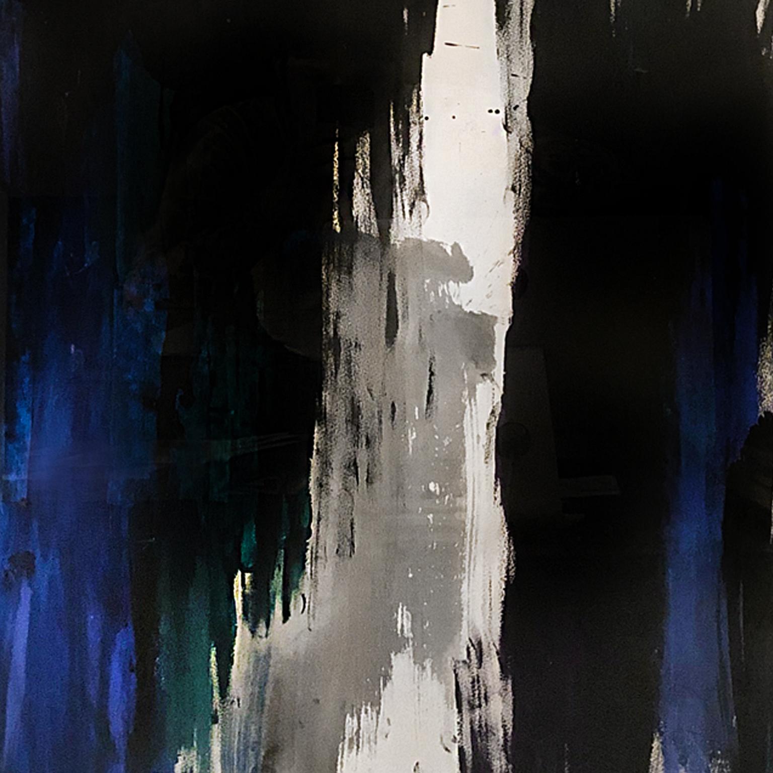 Blue, black, and green abstract painting on paper by Jenna Snyder-Phillips, 2013.
