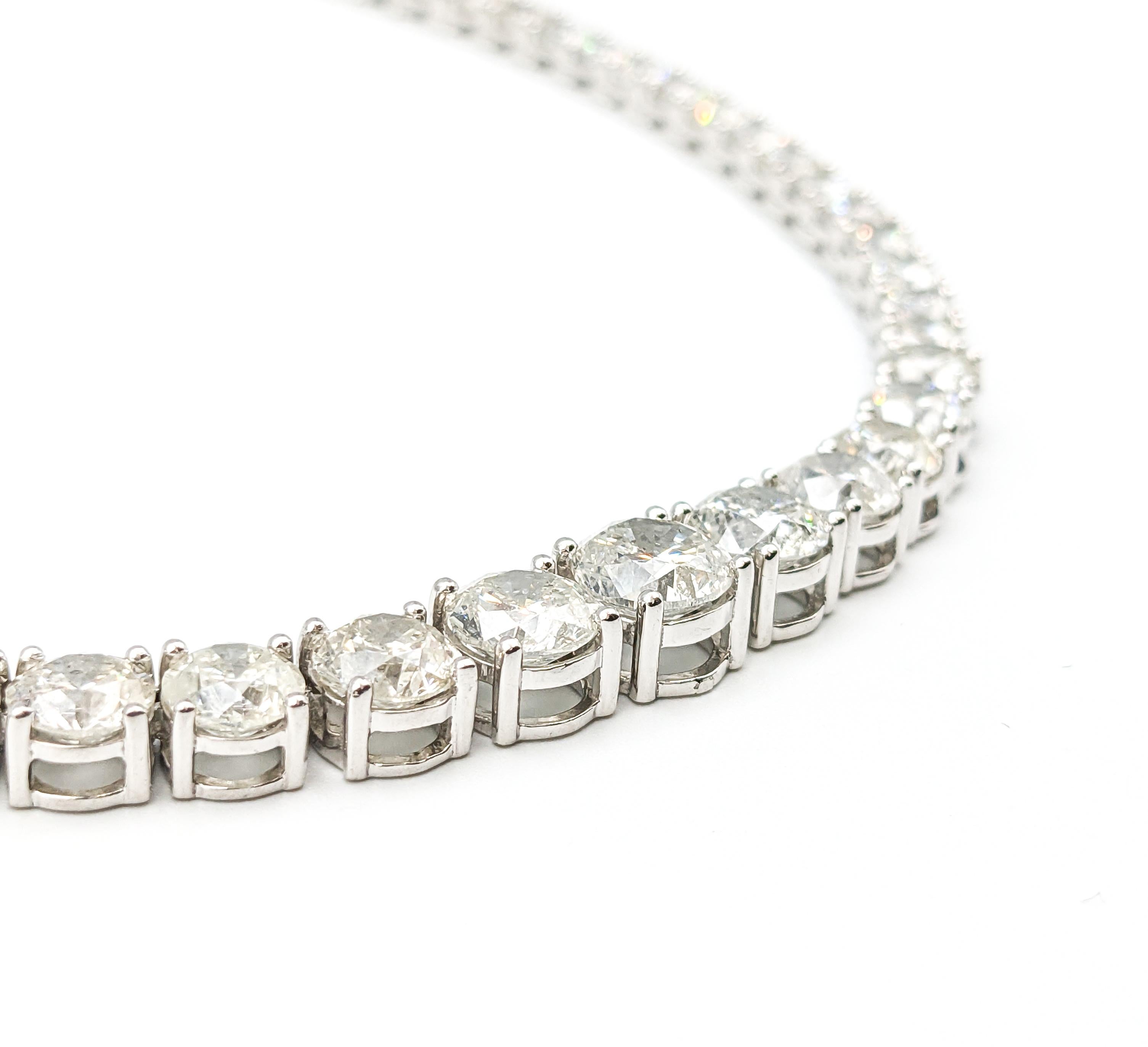 Contemporary Graduated 42.60ctw Diamond Riviera Tennis Necklace in Platinum