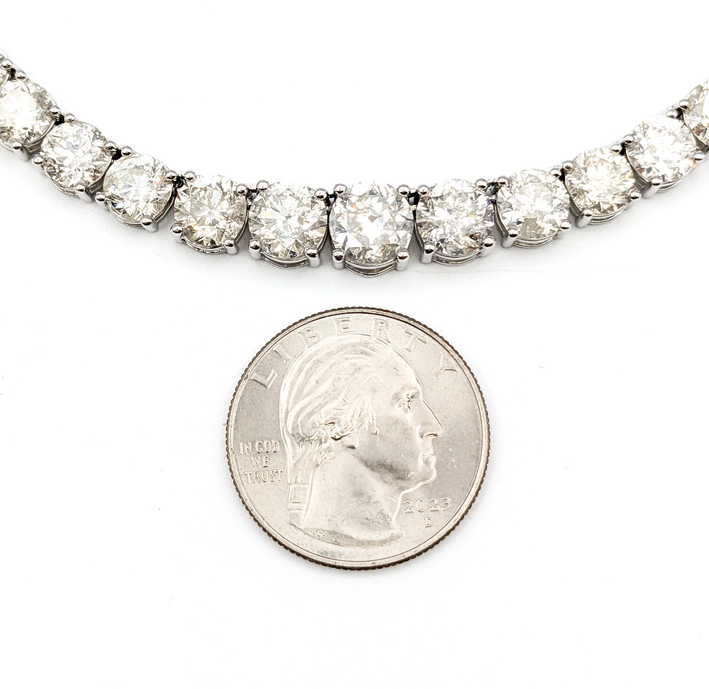 Graduated 42.60ctw Diamond Riviera Tennis Necklace in Platinum In Excellent Condition In Bloomington, MN