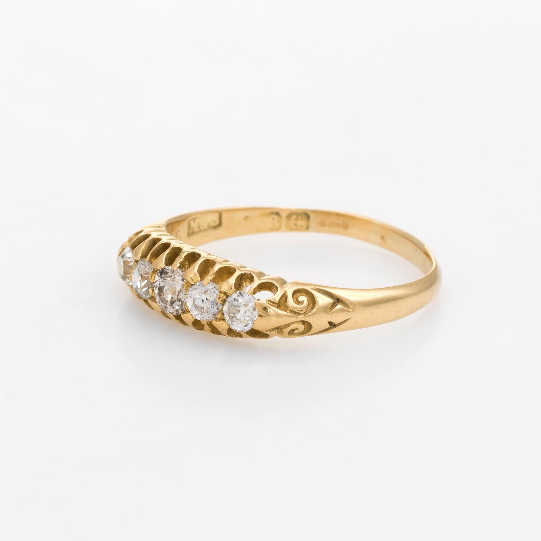 Women's Graduated 5 Old Mine Cut Diamond Ring Antique Edwardian c1907 18k Gold