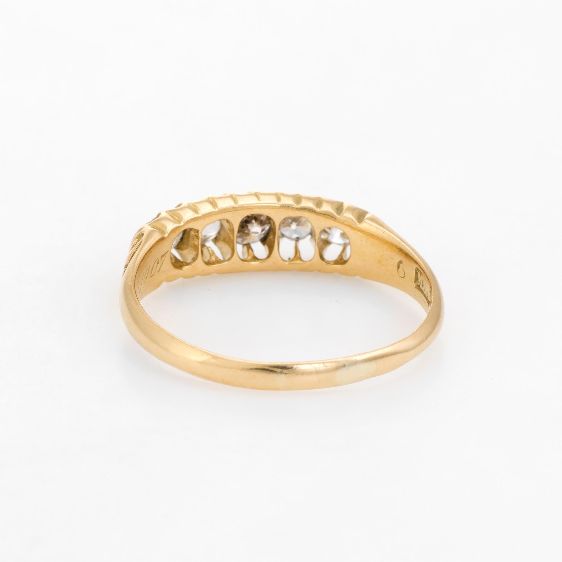 Graduated 5 Old Mine Cut Diamond Ring Antique Edwardian circa 1907 18 Karat Gold 1