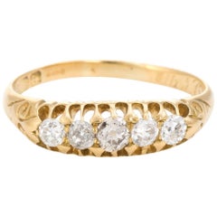 Graduated 5 Old Mine Cut Diamond Ring Antique Edwardian circa 1907 18 Karat Gold
