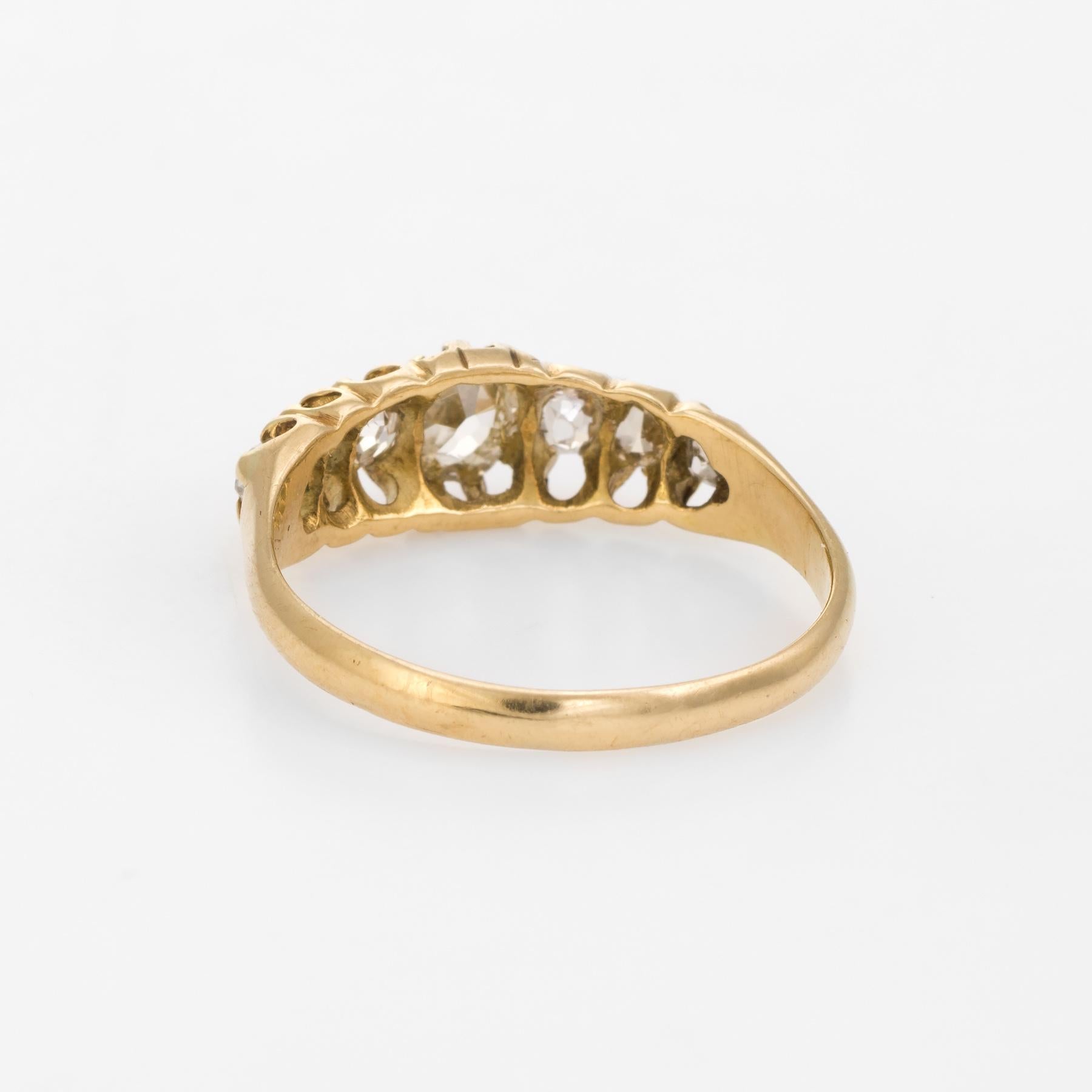 Women's Graduated 7 Old Mine Cut Diamond Ring Antique Victorian circa 1878 18 Karat Gold