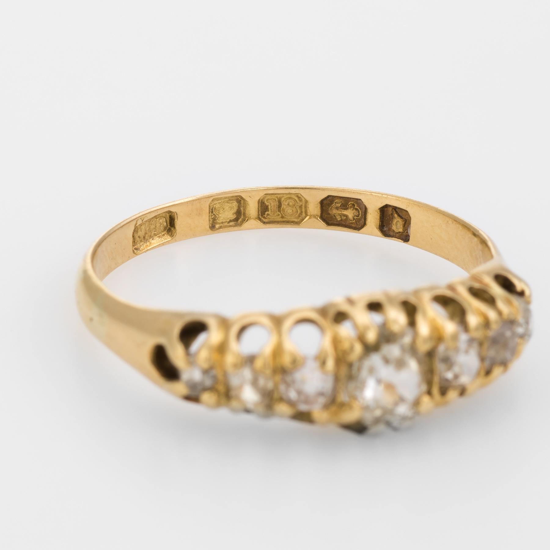 Graduated 7 Old Mine Cut Diamond Ring Antique Victorian circa 1878 18 Karat Gold 2