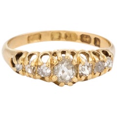Graduated 7 Old Mine Cut Diamond Ring Antique Victorian circa 1878 18 Karat Gold
