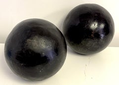 Graduated (9" & 7") Pair of Artisan Bronze Garden Balls / Sculptural Spheres