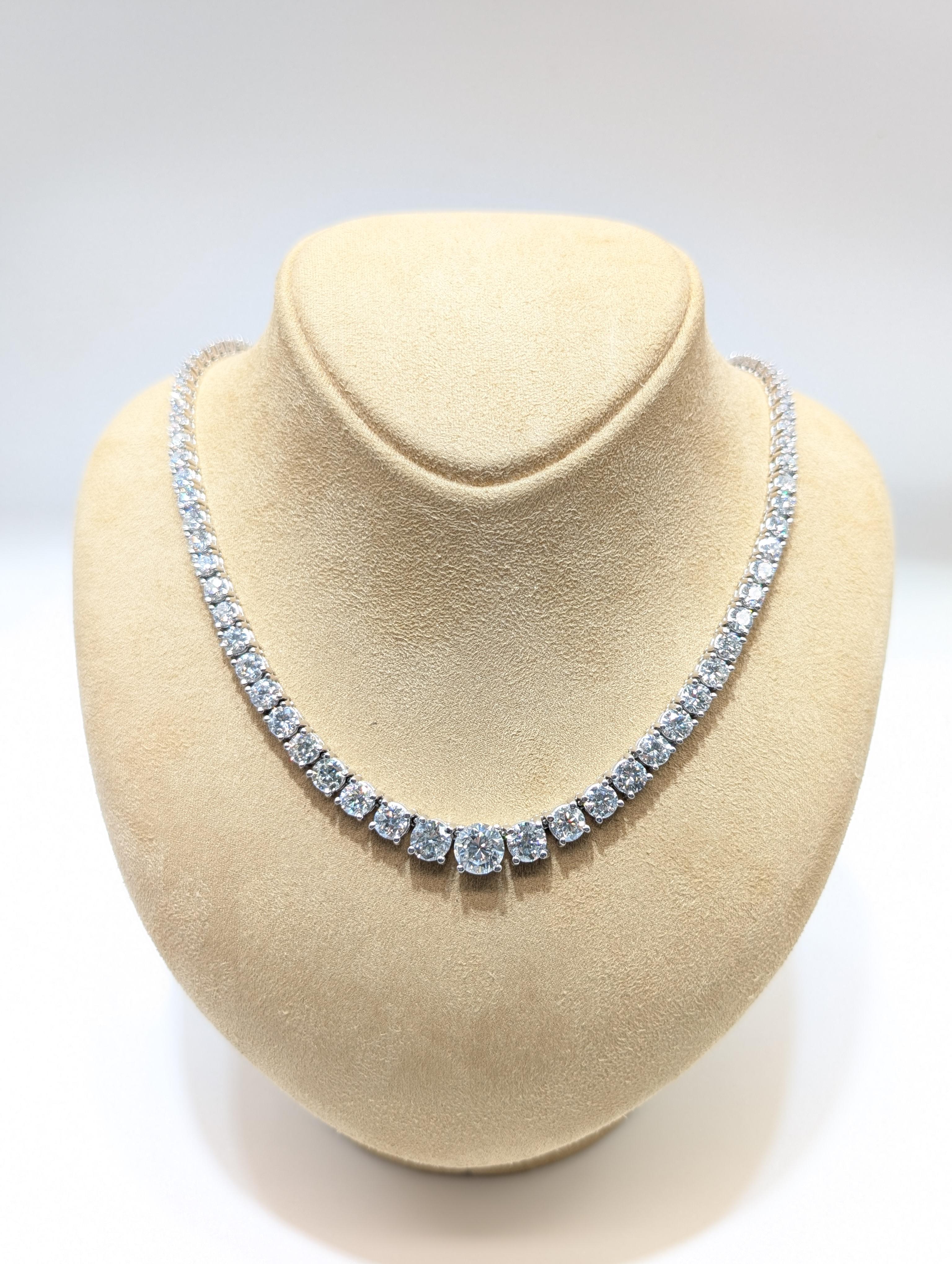Exquisite 14K White Gold 26.00ct Diamond Necklace – Red Carpet Ready

Indulge in pure luxury with this spectacular 18-inch necklace, masterfully crafted in 14-karat white gold. Showcasing a graceful graduation of dazzling round-cut diamonds totaling
