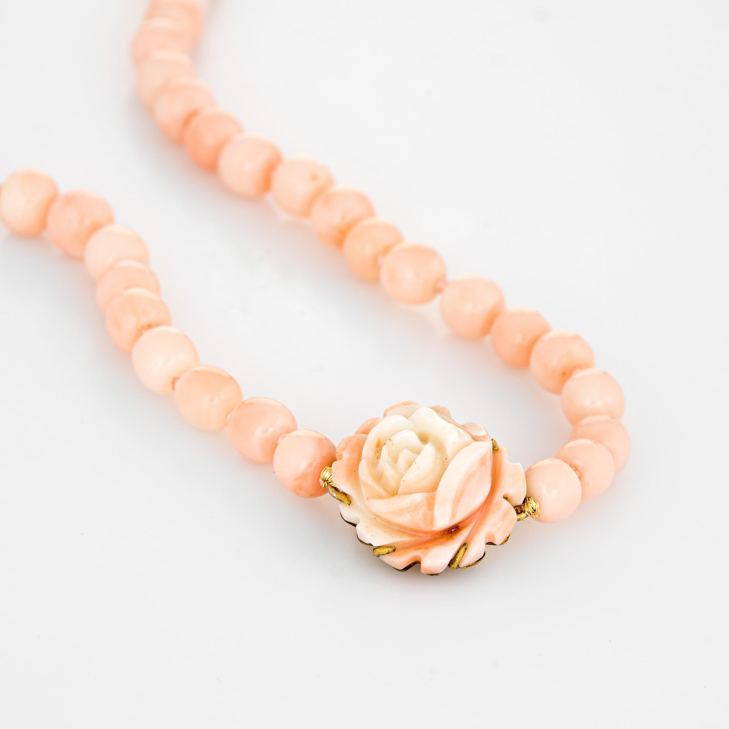 Modern Graduated Angel Skin Coral Necklace Long Matinee Length Flower Clasp