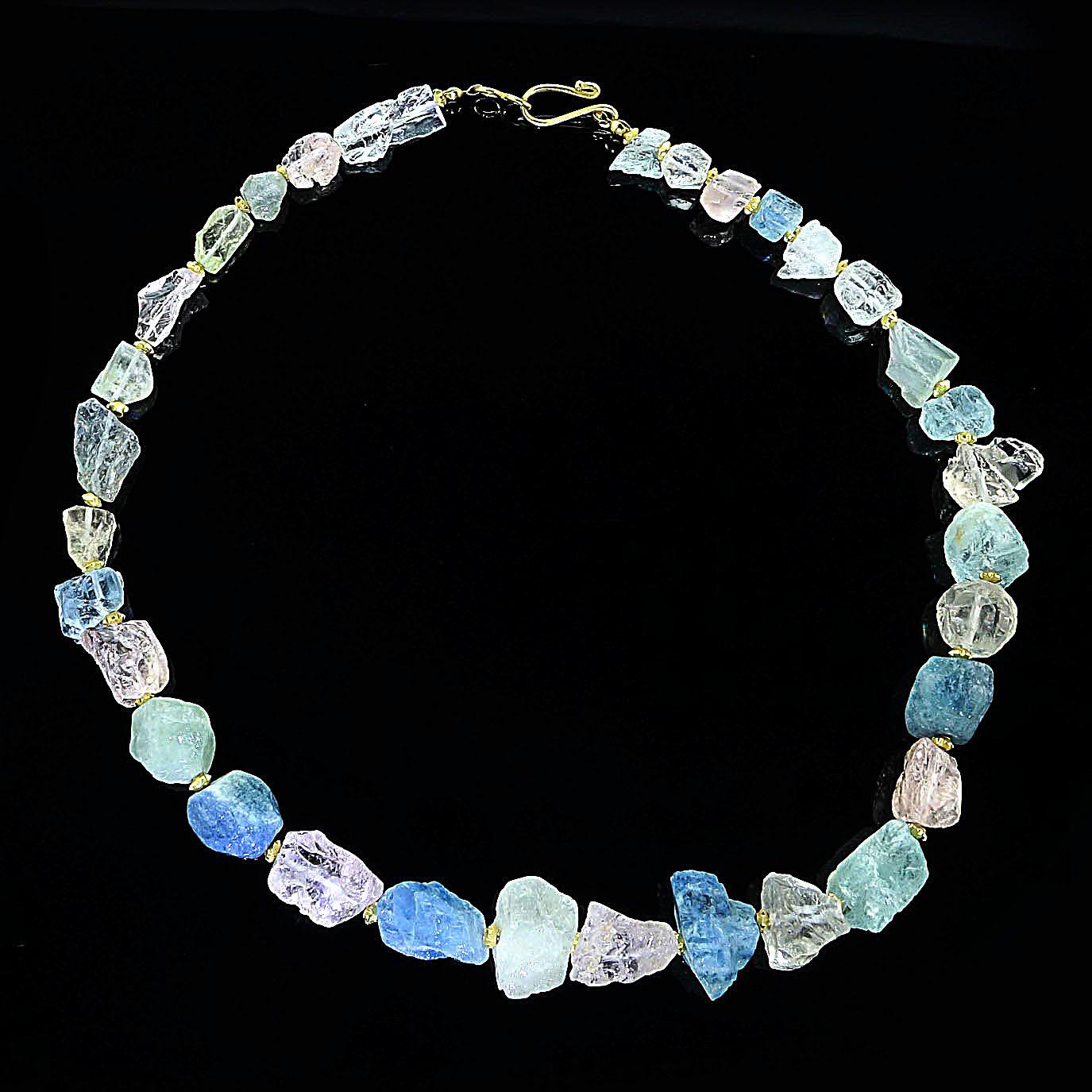 Graduated Aquamarine and Morganite gemstone Necklace   March Birthstone 1