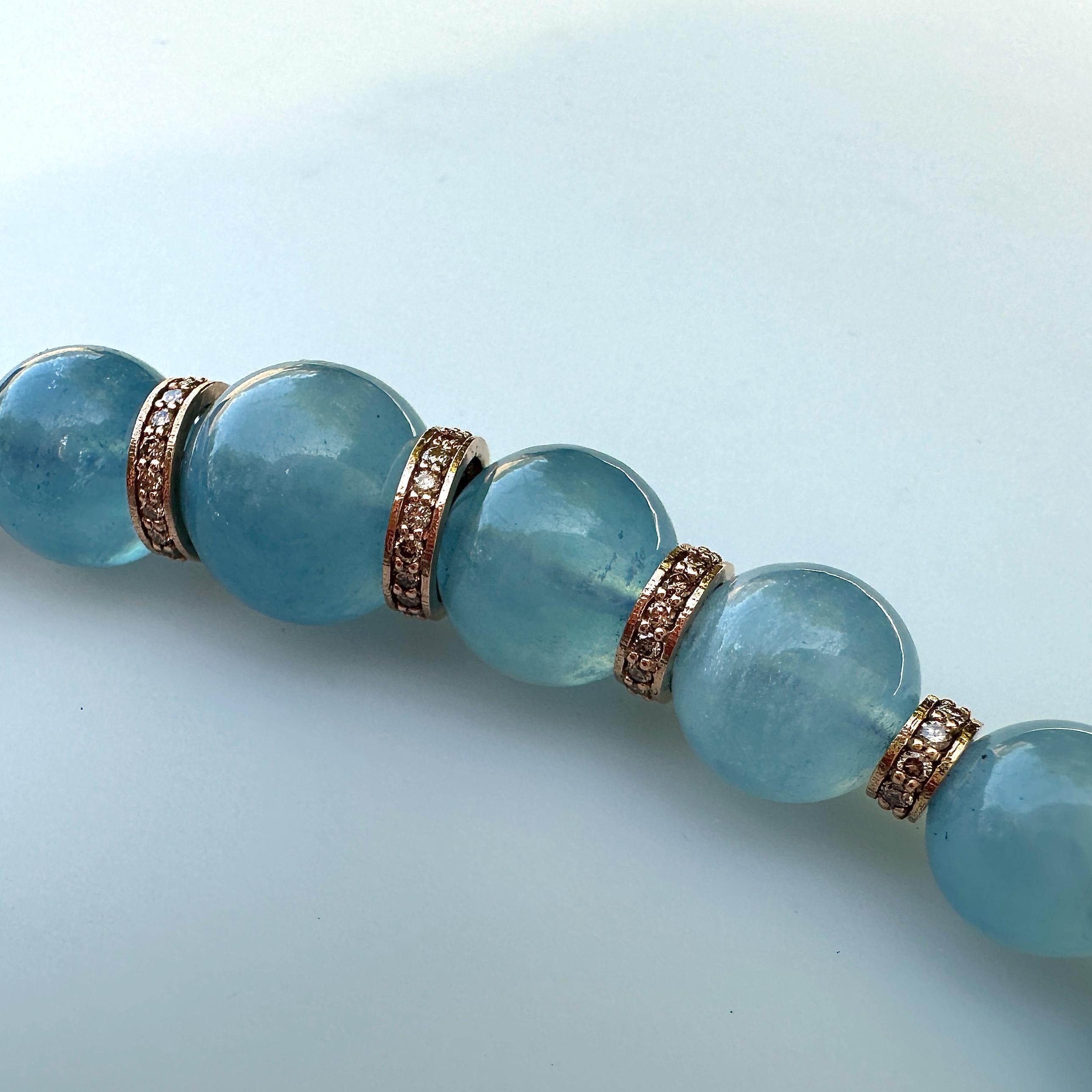 Graduated Aquamarine Choker with Natural Brown Diamond Rondelles in Rose Gold For Sale 6