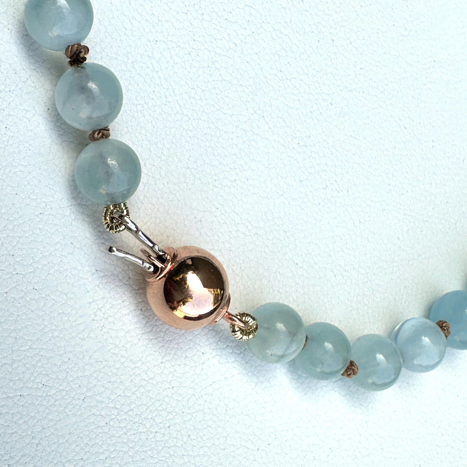 Graduated Aquamarine Choker with Natural Brown Diamond Rondelles in Rose Gold For Sale 7