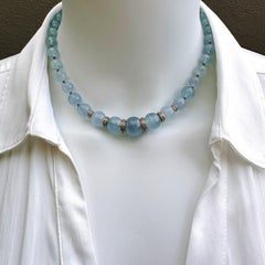 Graduated Aquamarine Choker with 14K Rose Gold & Natural Brown Diamond Rondelles
