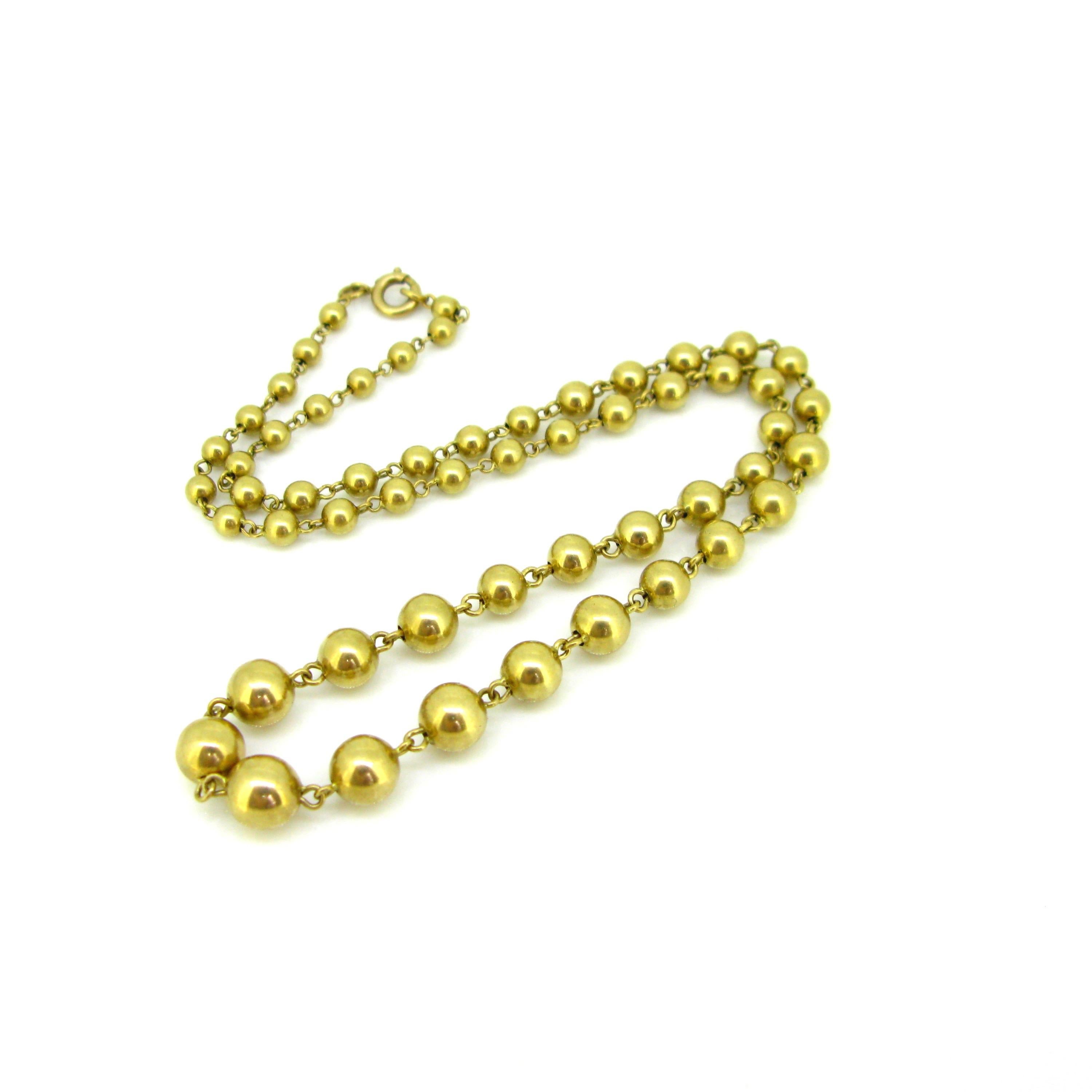 Retro Graduated Beaded Yellow Gold Chain Link Necklace
