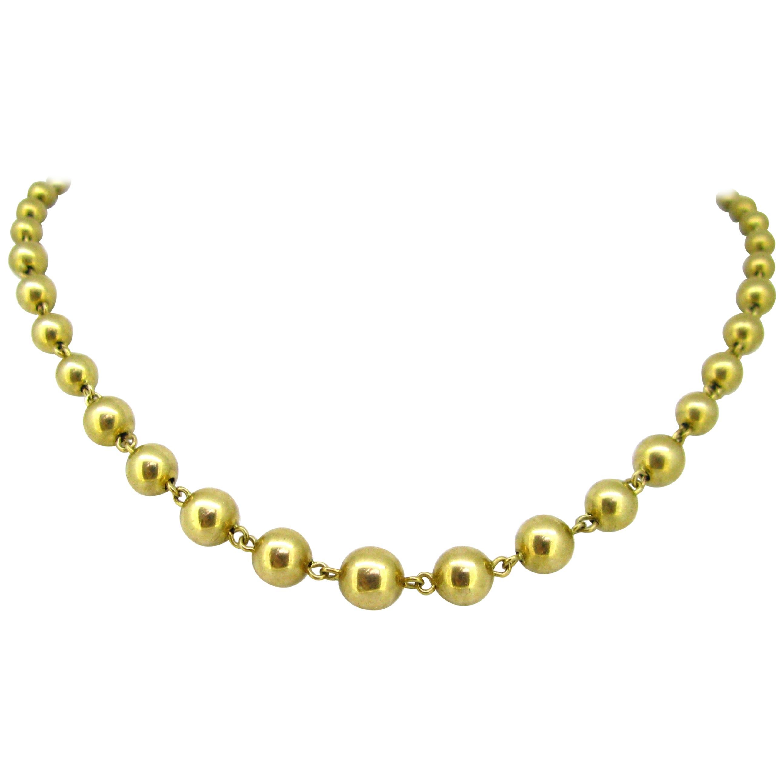 Graduated Beaded Yellow Gold Chain Link Necklace