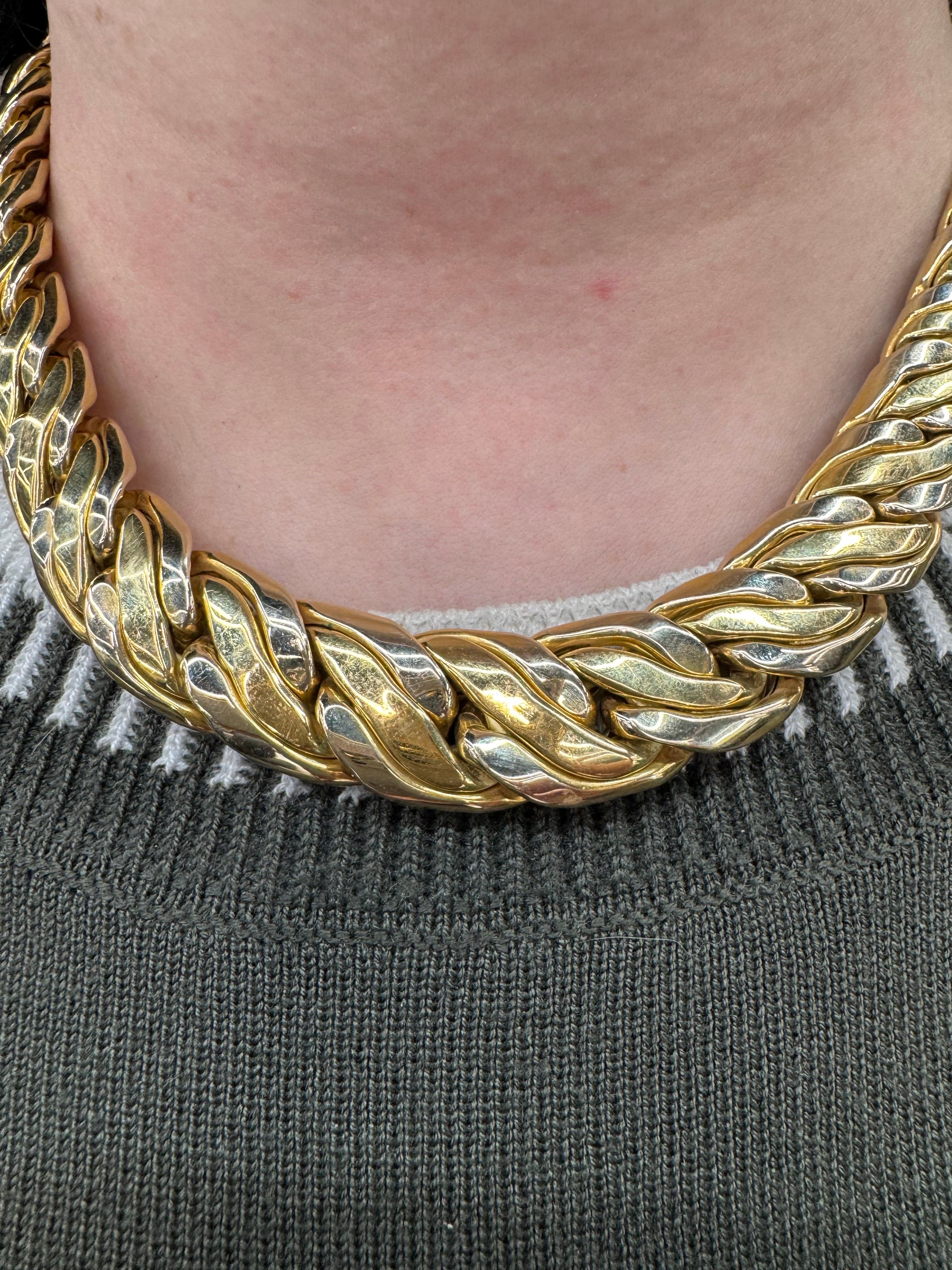 Contemporary Graduated Braided Link Necklace 18 Karat Yellow Gold 87.7 Grams 17.5 Inches For Sale
