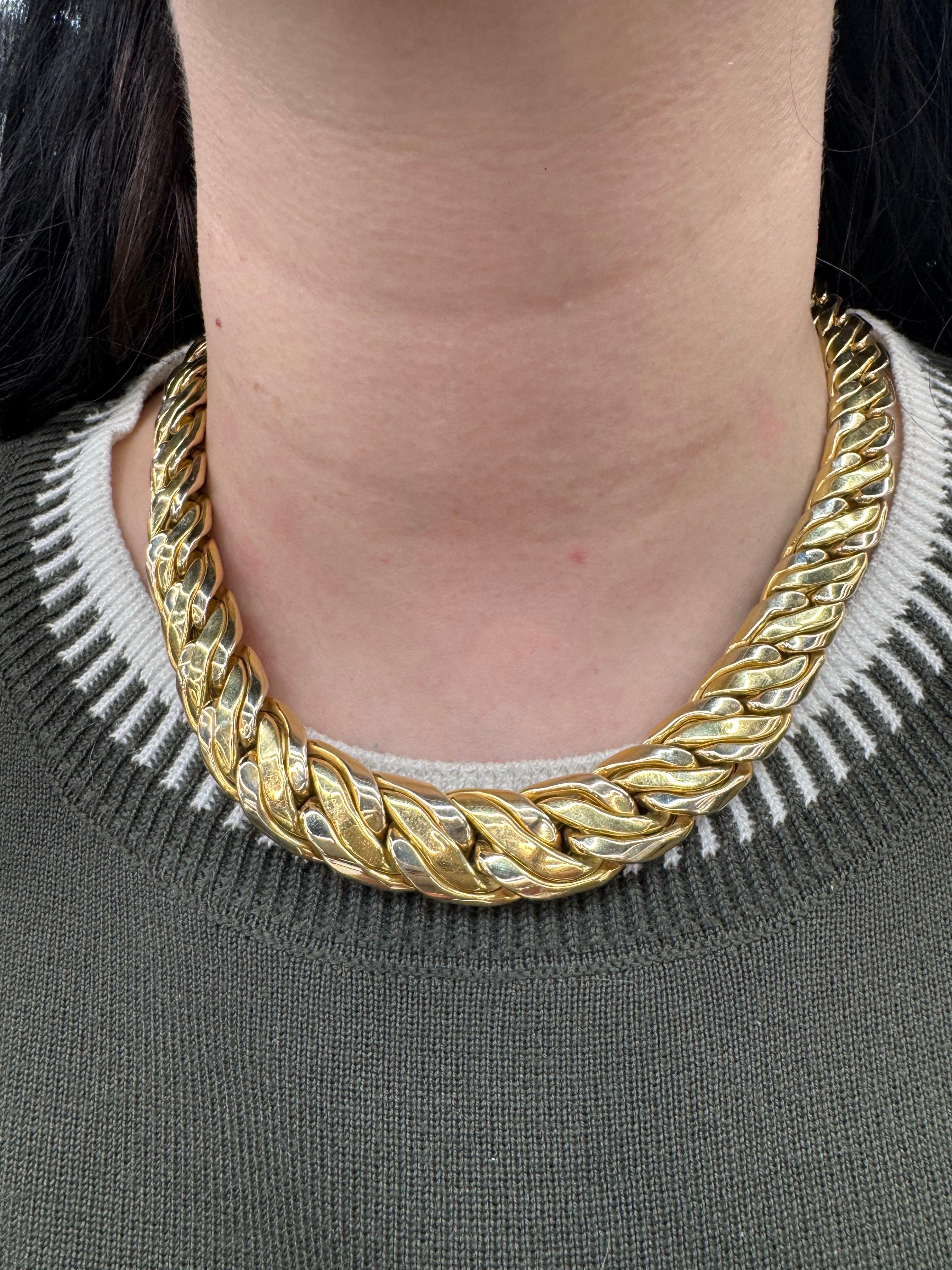 Graduated Braided Link Necklace 18 Karat Yellow Gold 87.7 Grams 17.5 Inches For Sale 2