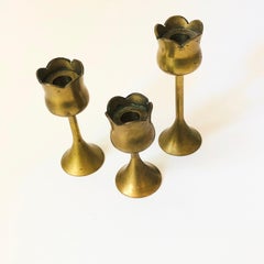 Graduated Brass Tulip Candlestick Holders - Set of 3