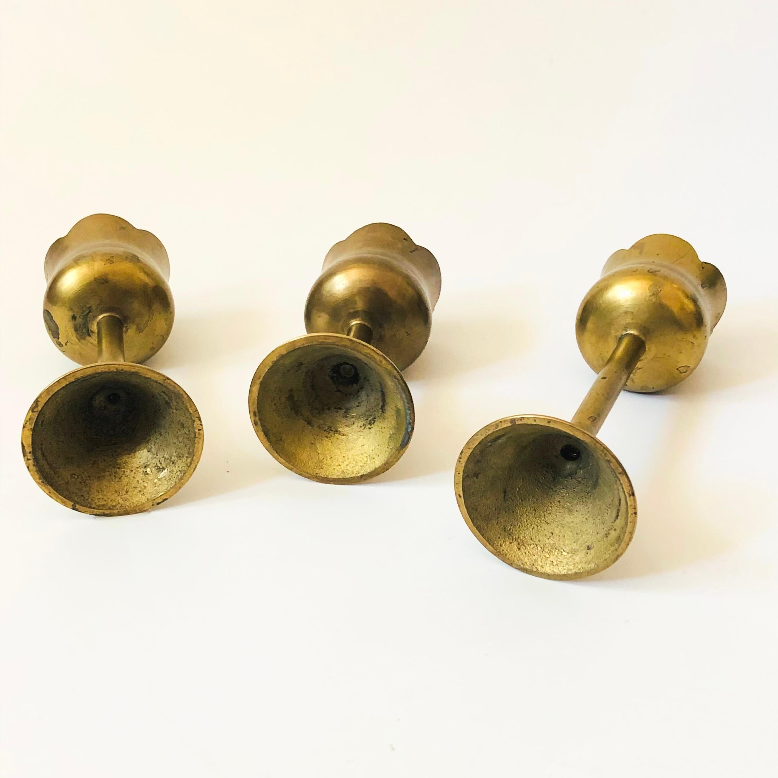 Graduated Brass Tulip Candlestick Holders - Set of 3 1