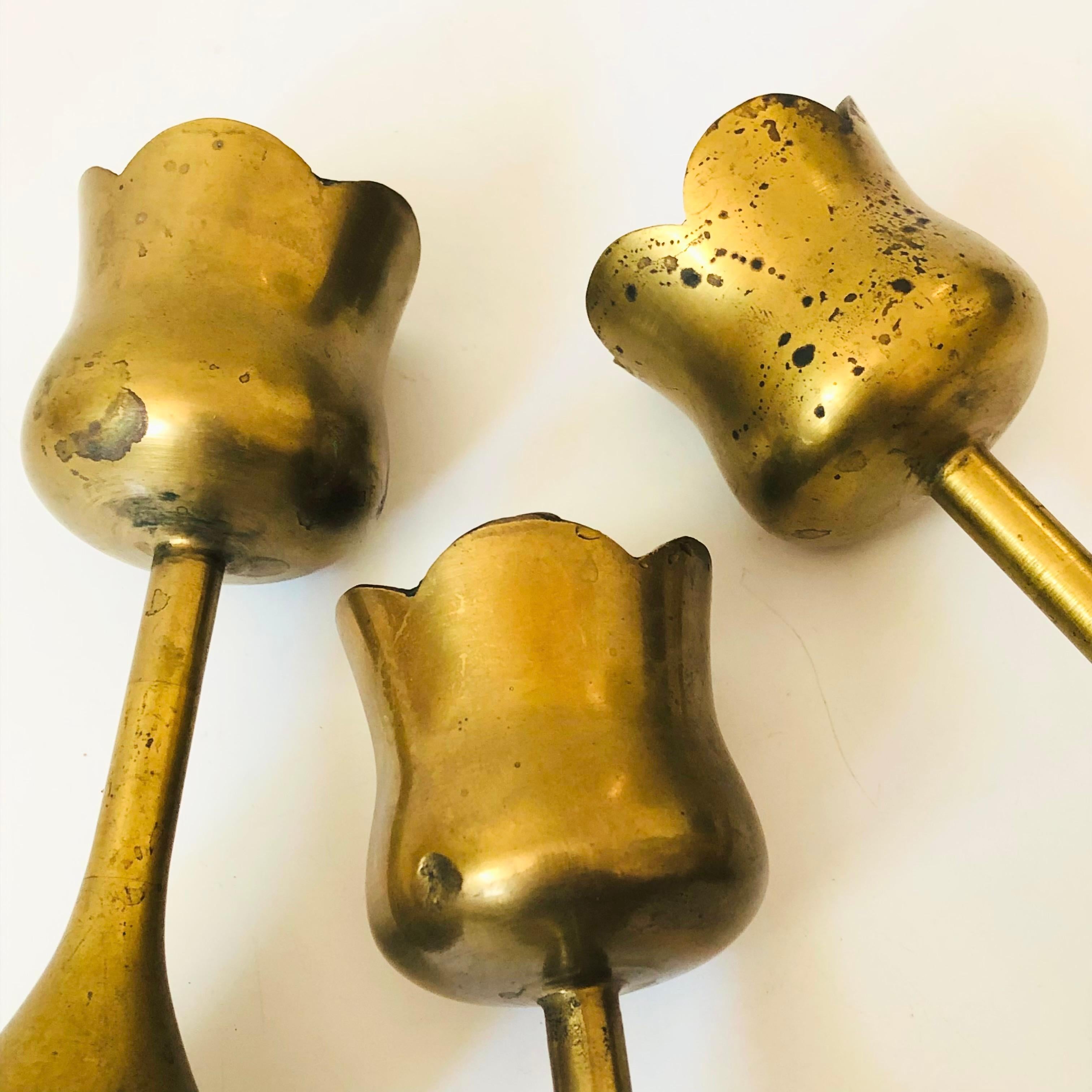 Graduated Brass Tulip Candlestick Holders - Set of 3 2