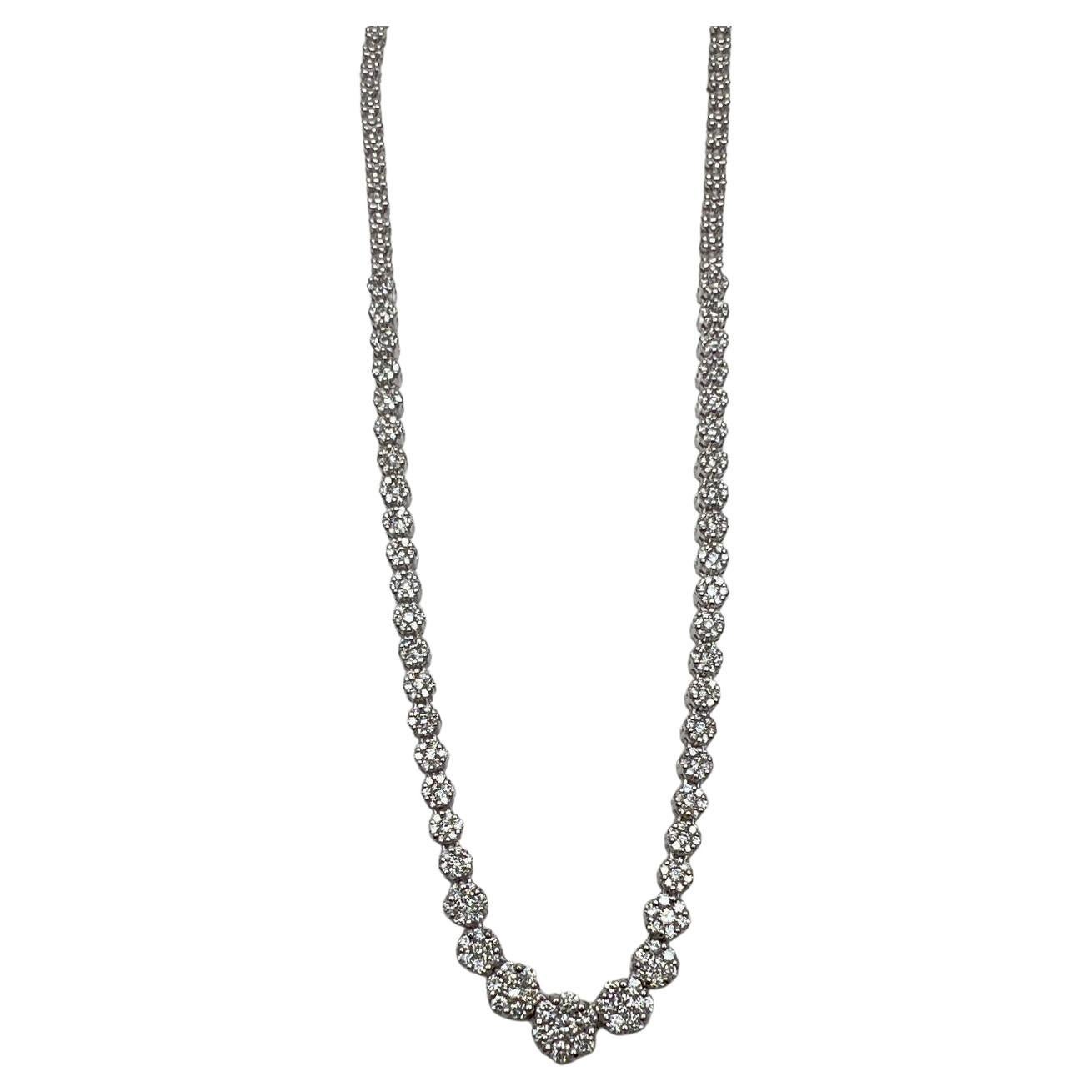 Graduated Brilliant Diamond Cluster Bib White Gold Classic Statement Necklace
