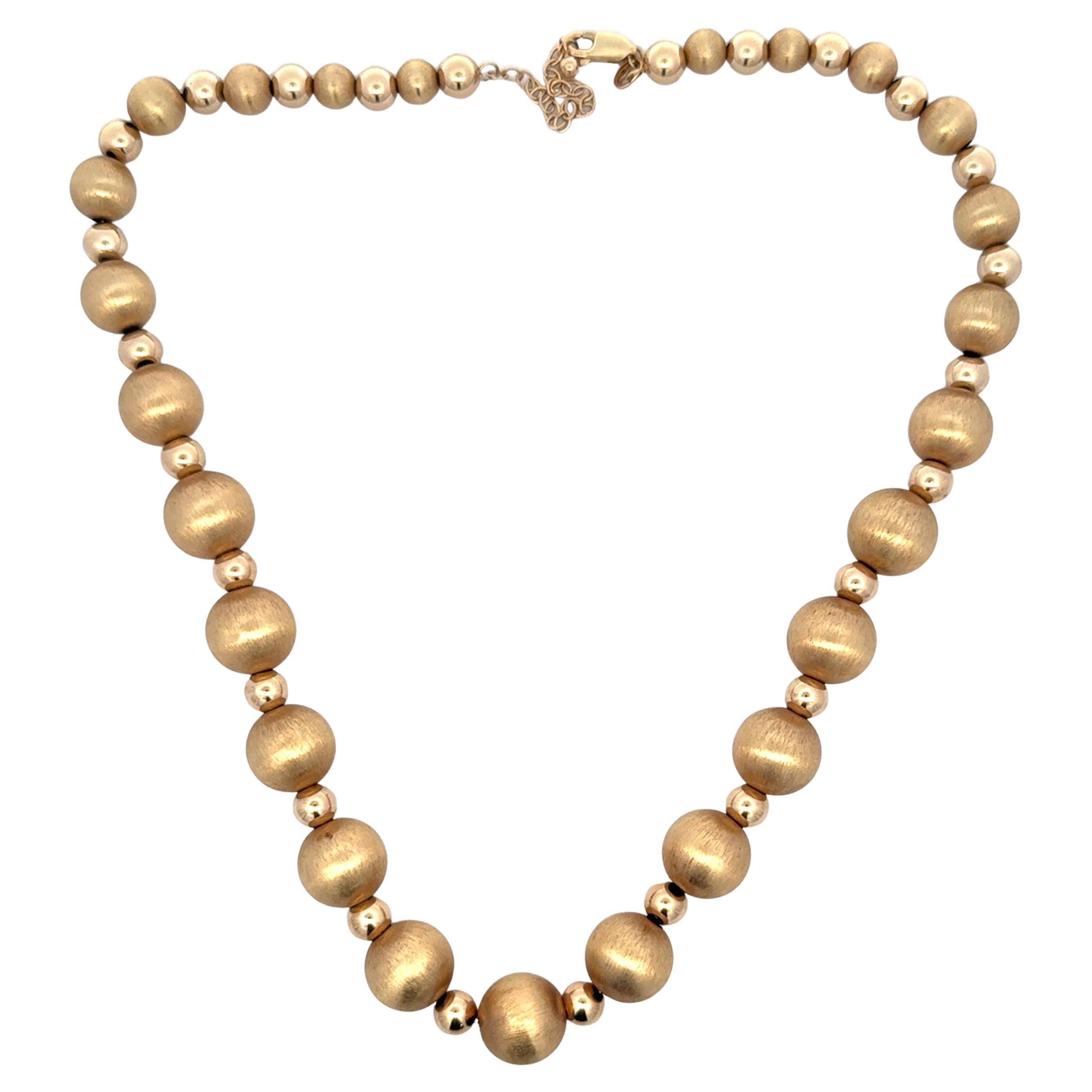 Graduated Brushed & High Polished Ball Motif Necklace 14 Karat Gold 14.9 Grams