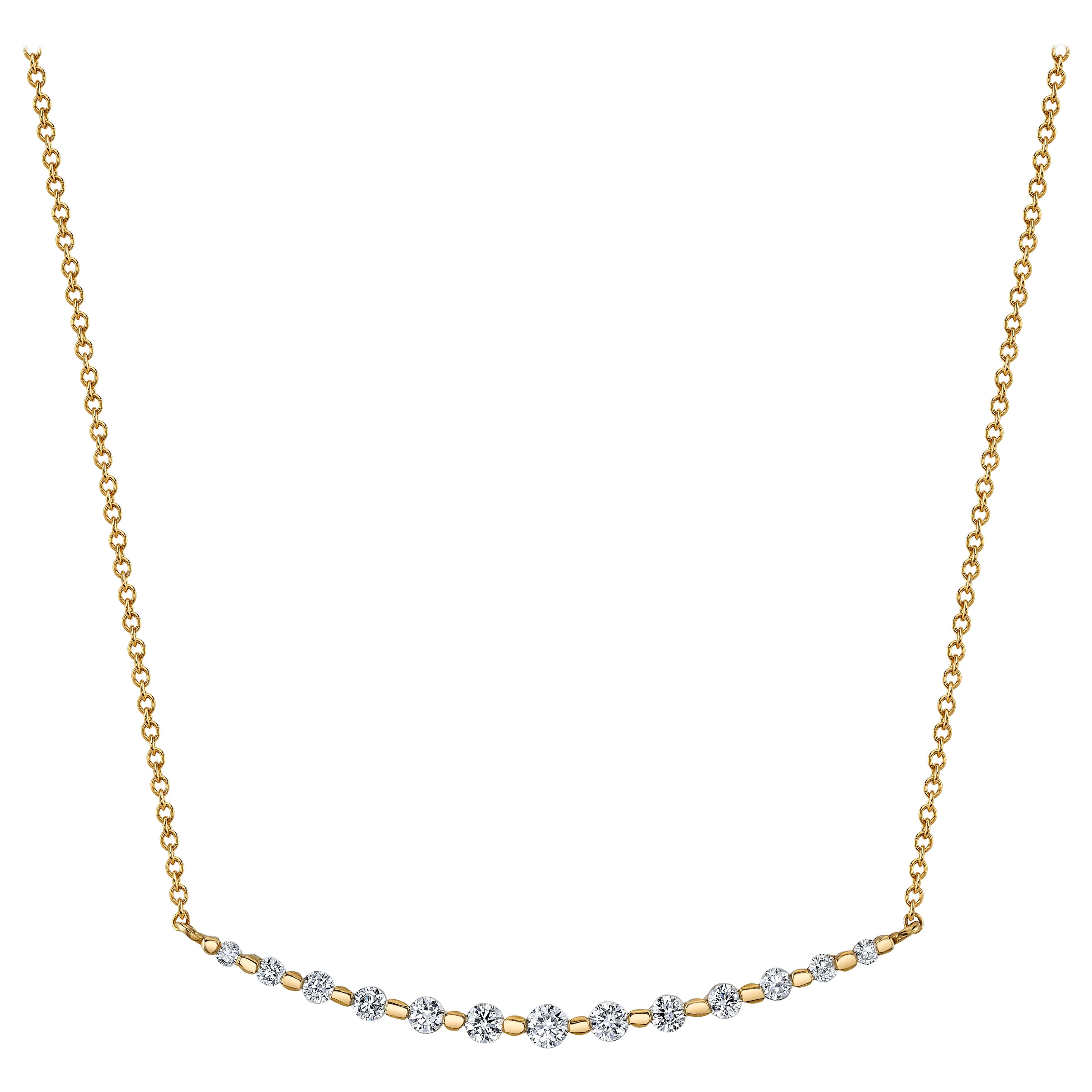 Graduated Diamond 14K Yellow Gold Necklace For Sale