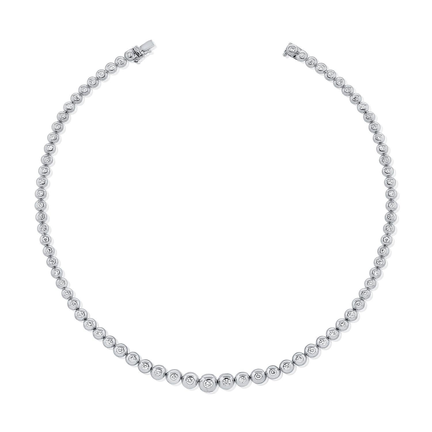 Collier tennis à bulles graduées en or jaune 14 carats G VS2 de 3,03 carats en vente 4
