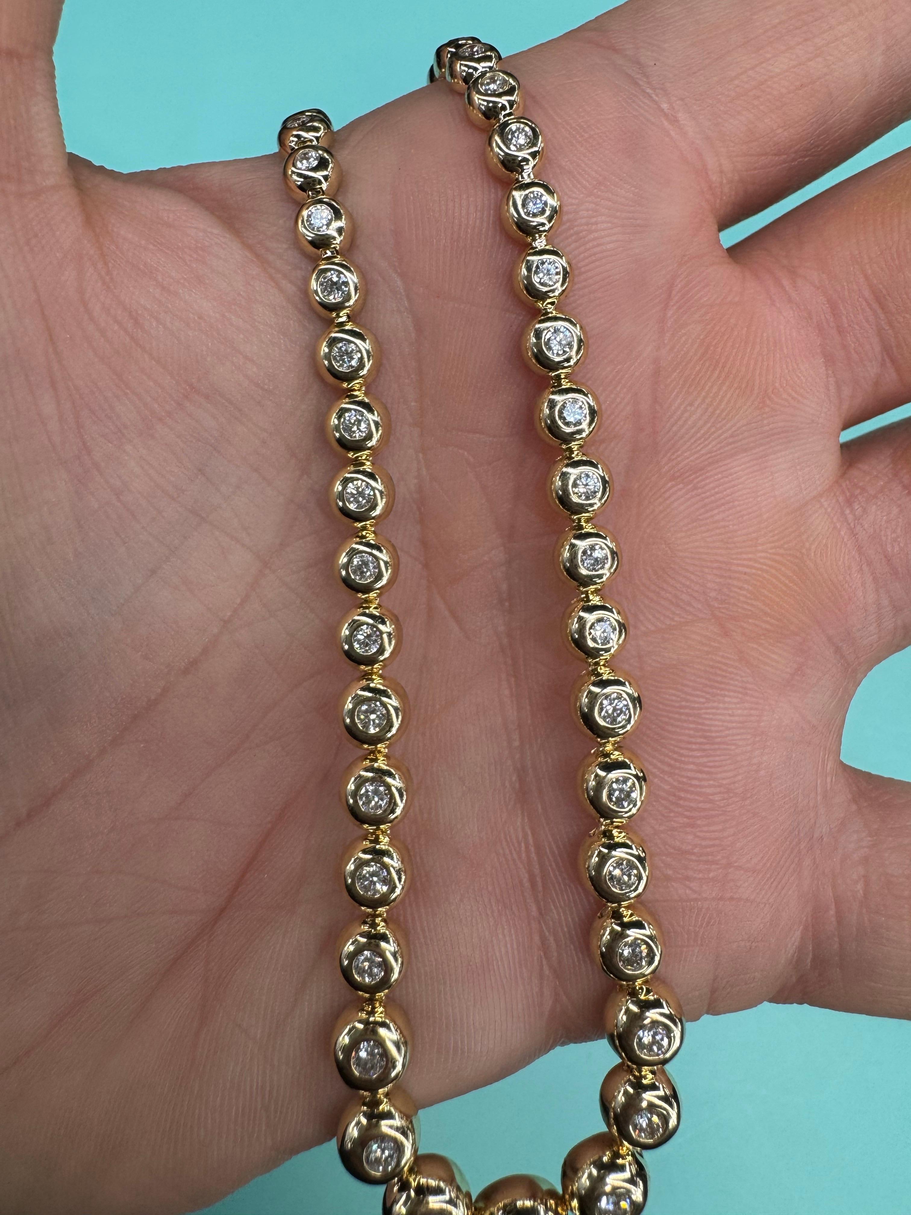 Collier tennis à bulles graduées en or jaune 14 carats G VS2 de 3,03 carats Neuf - En vente à New York, NY
