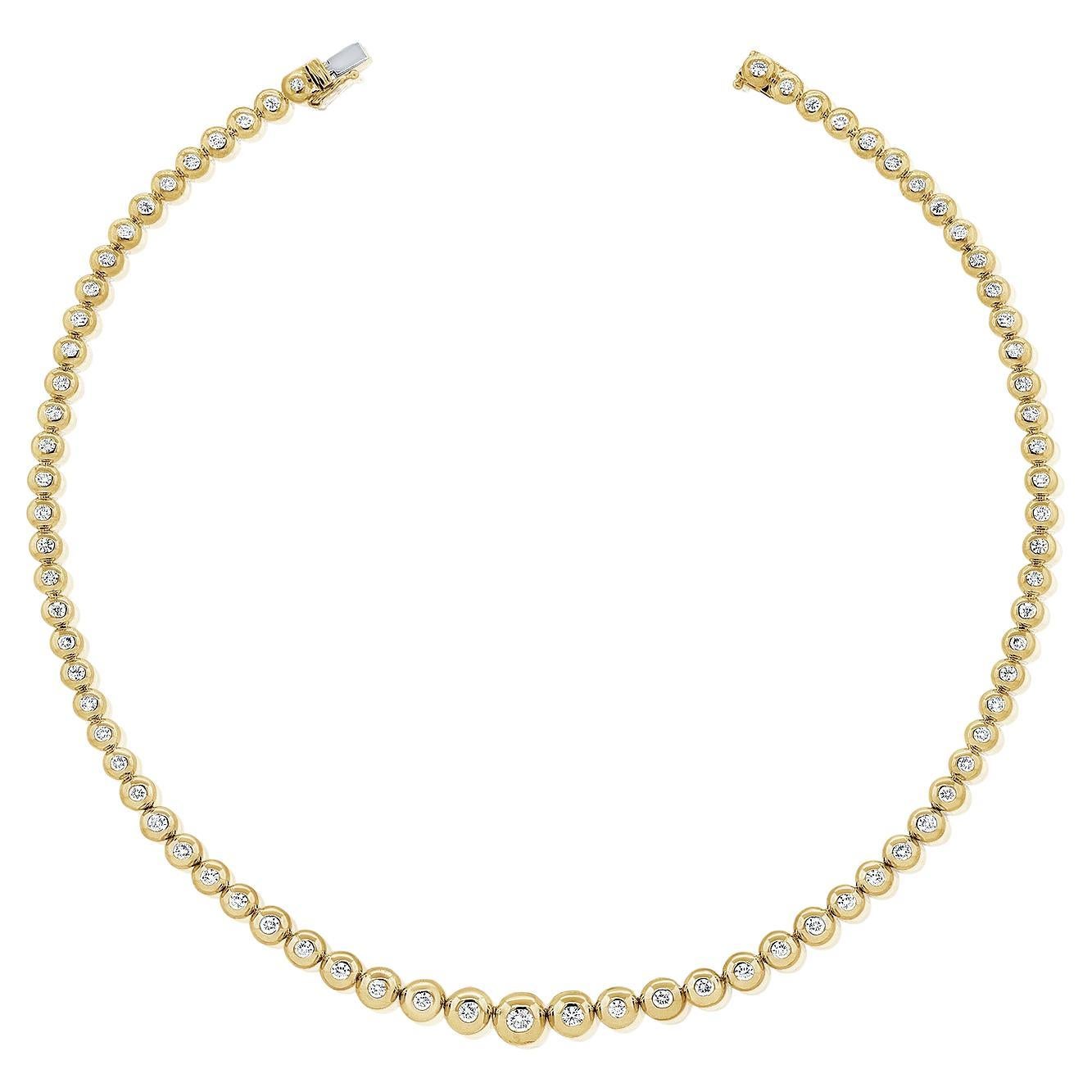 Graduated Diamond Bubble Tennis Necklace 3.03 Carats G VS2 14 Karat Yellow Gold